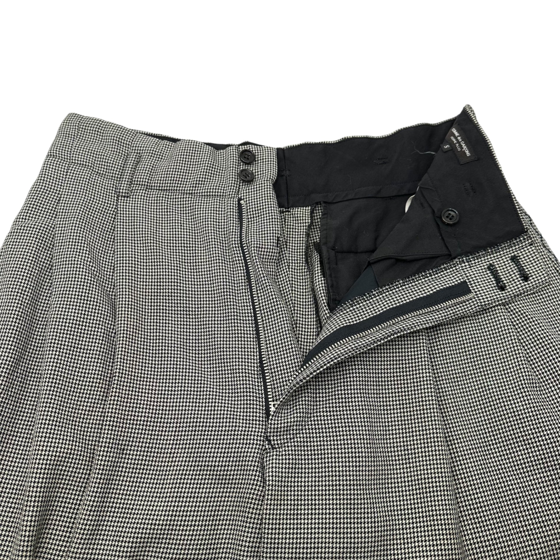 COMME des GARCONS HOMME PLUS(コムデギャルソンオムプリュス) 89AW Houndstooth pattern side stitch tapered wide tuck slacks 80年代 千鳥柄 サイドステッチ テーパード ワイド タックスラックス 本人期 PP-050065 S ブラック×ホワイト AD1989