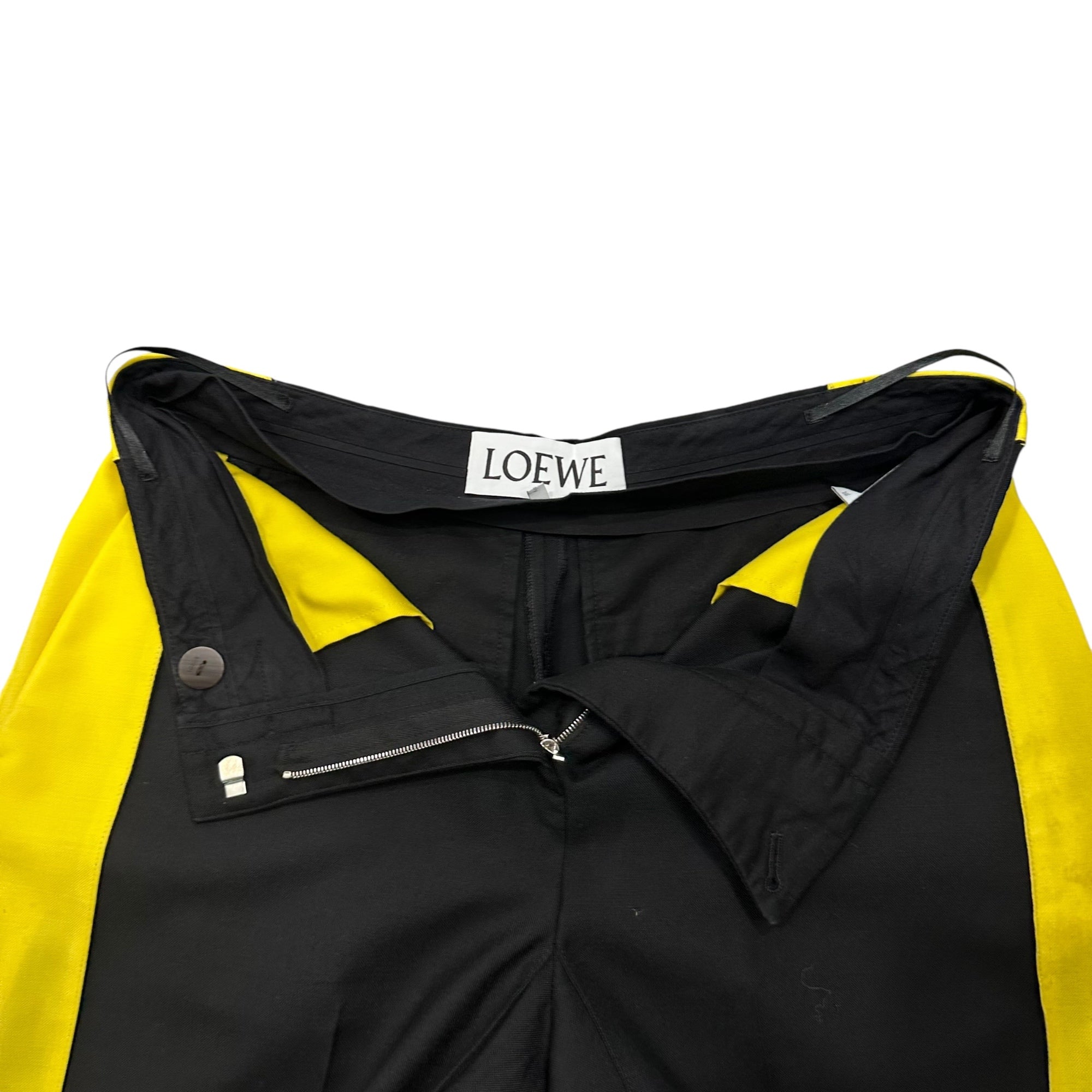 LOEWE(ロエベ) Side Yellow Wide-Leg Wool Slacks サイド イエロー ワイドバギー ウール スラックス S359Y04X30 38(M程度) ブラック×イエロー
