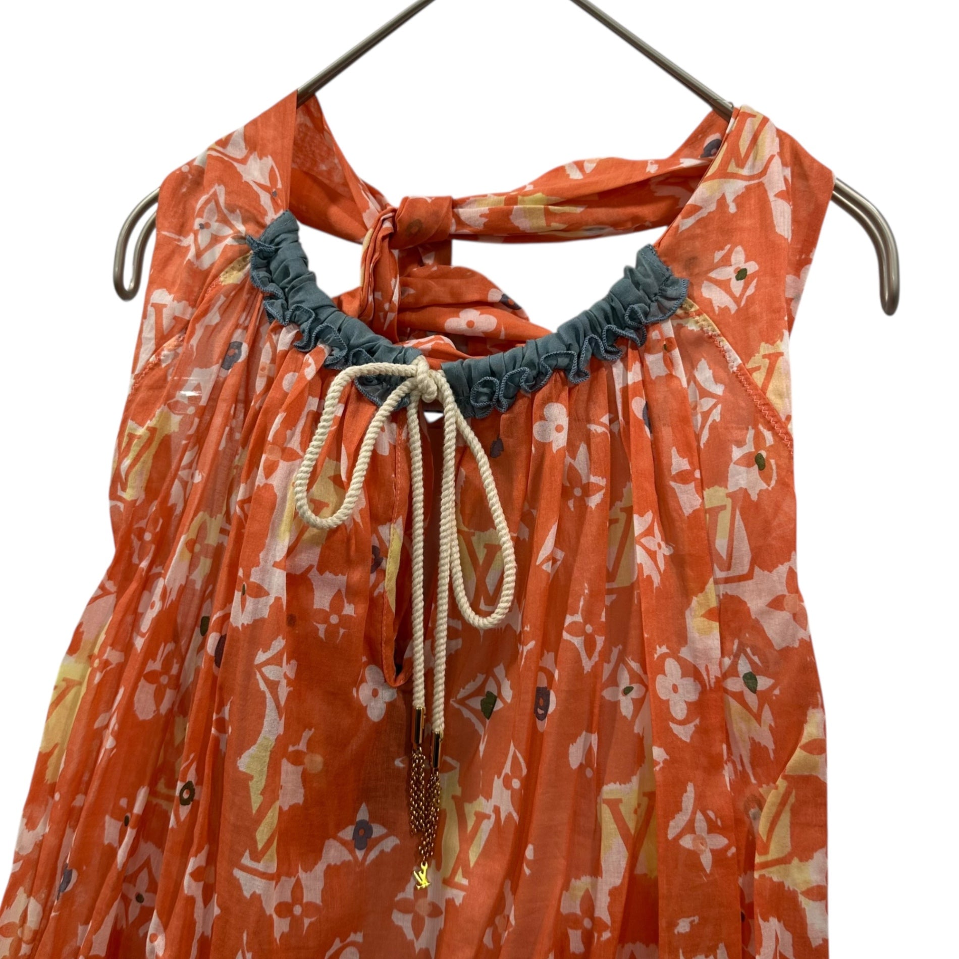 LOUIS VUITTON(ルイヴィトン) Halter-Neck Monogram Mini Dress ホルターネック モノグラム ミニ ワンピース RW101W WQDR04BHA 34 オレンジ×スカイブルー×ホワイト ノースリーブ ドレス