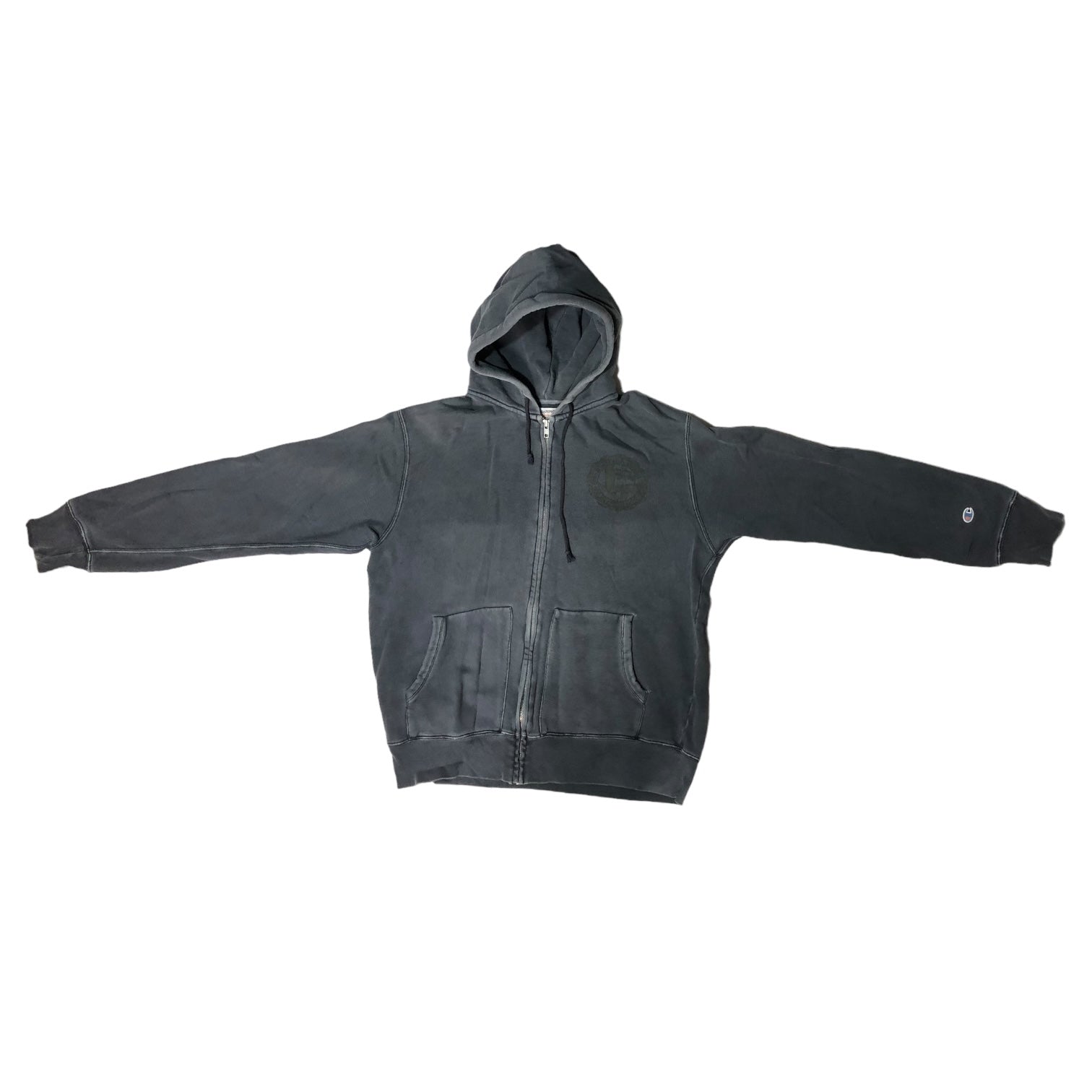STUSSY×Champion(ステューシー×チャンピオン) vintage processed zip hoodie ヴィンテージ加工 ジップ パーカー L グレー