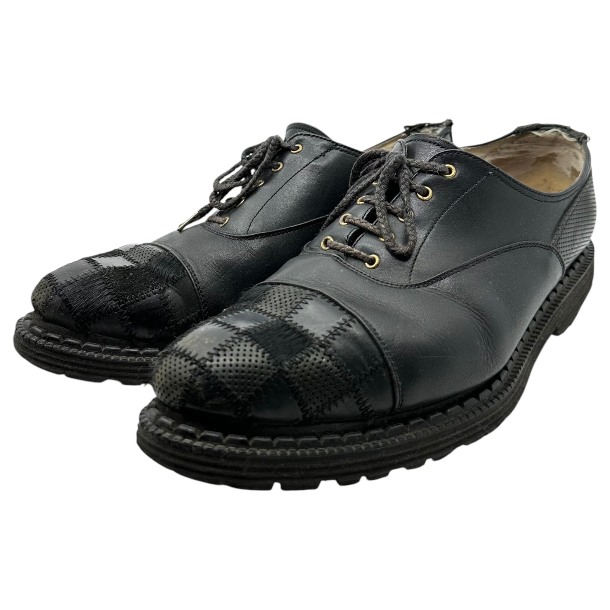 JOLI(ジョリ) Toe plaid craft leather shoes チェックトゥ クラフトレザーシューズ 4(27~28.0cm程度) ブラック ソール減り、使用感有