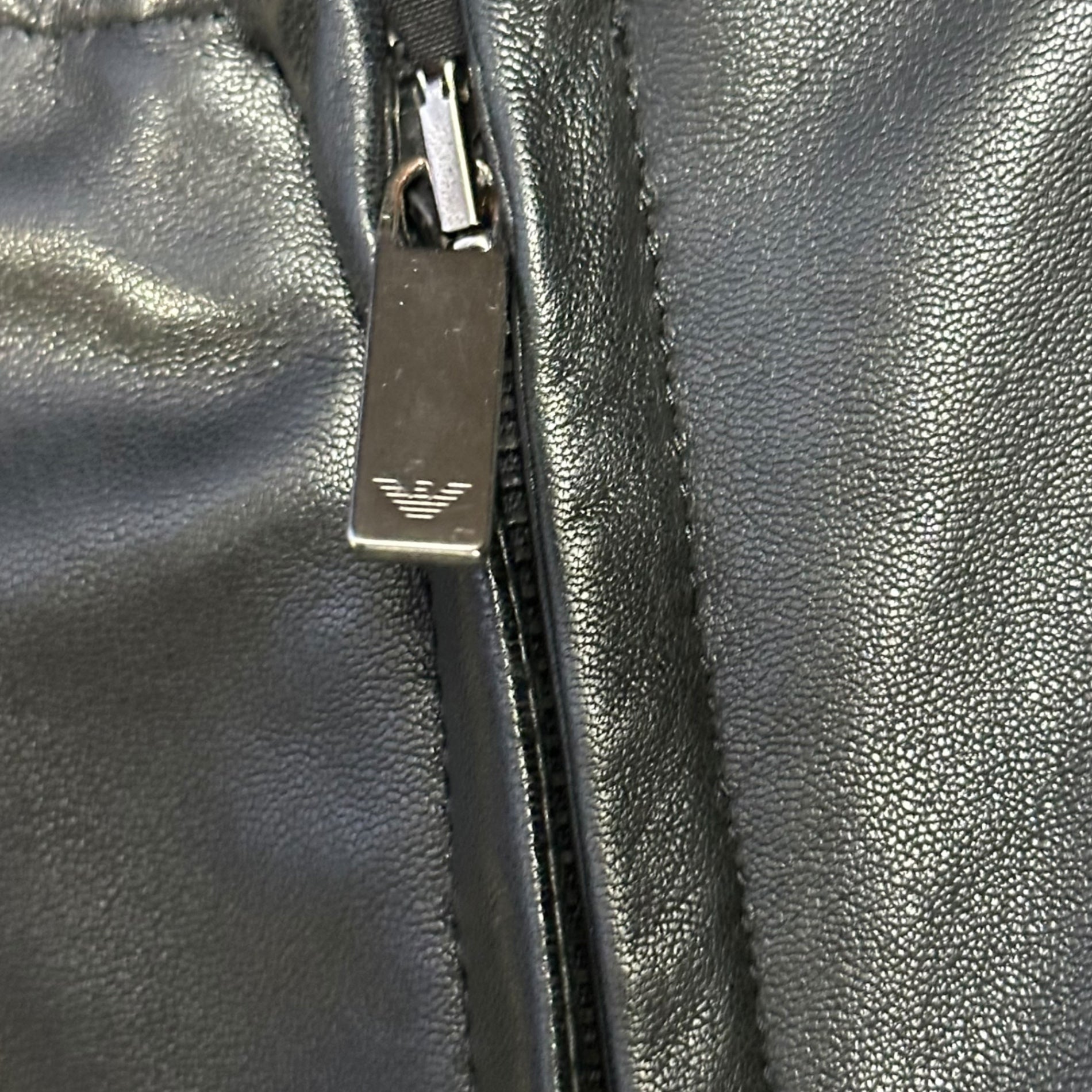 EMPORIO ARMANI(エンポリオアルマーニ) 17SS Plant Embroidery Leather Bomber Blouson 植物 刺繍 レザー ボンバー ブルゾン V1R13P V1P16 48(M程度) ブラック×ブルー 2017年 ミラノコレクション