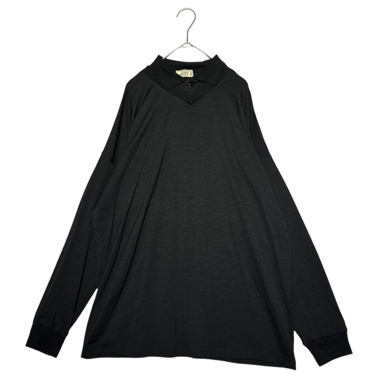 GIANNI VERSACE(ジャンニヴェルサーチ) 80~90's Archives Long Sleeve Wool Polo Shirt アーカイブ 長袖 ウール ポロシャツ 46(S~M程度) ブラック