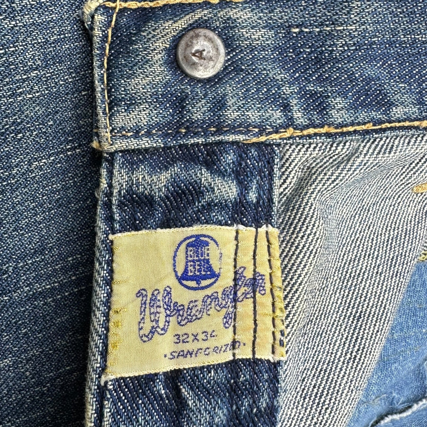 WRANGLER(ラングラー) 50's BLUE BELL 11MWZ Vintage denim pants ヴィンテージ デニム パンツ 32×34(実寸82cm) インディゴ 縦ベル 50年代