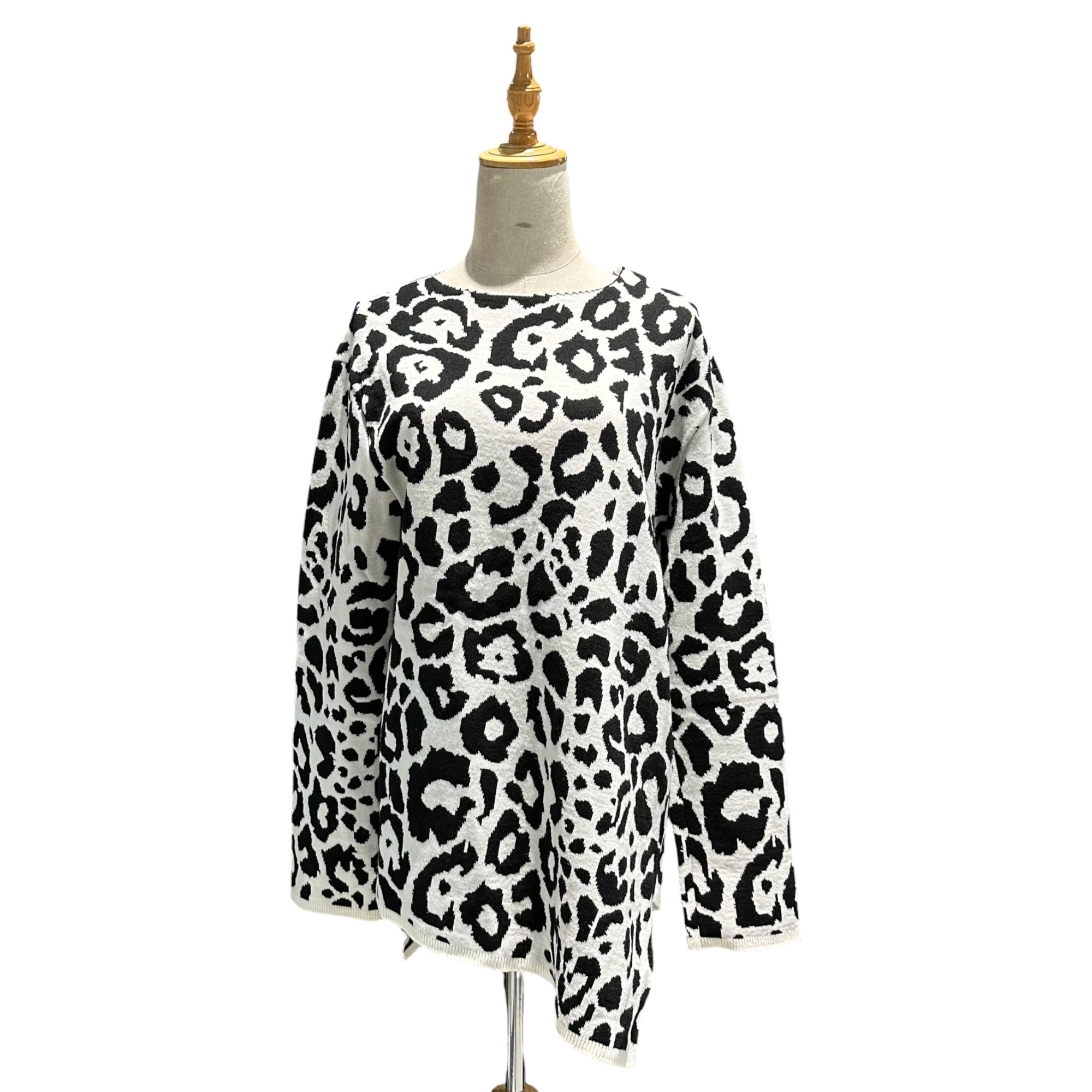 BLACK COMME des GARCONS(ブラックコムデギャルソン) Monochrome Leopard Print Acrylic Wool Knit モノクロ ヒョウ柄 アクリル ウール ニット ホワイト×ブラック