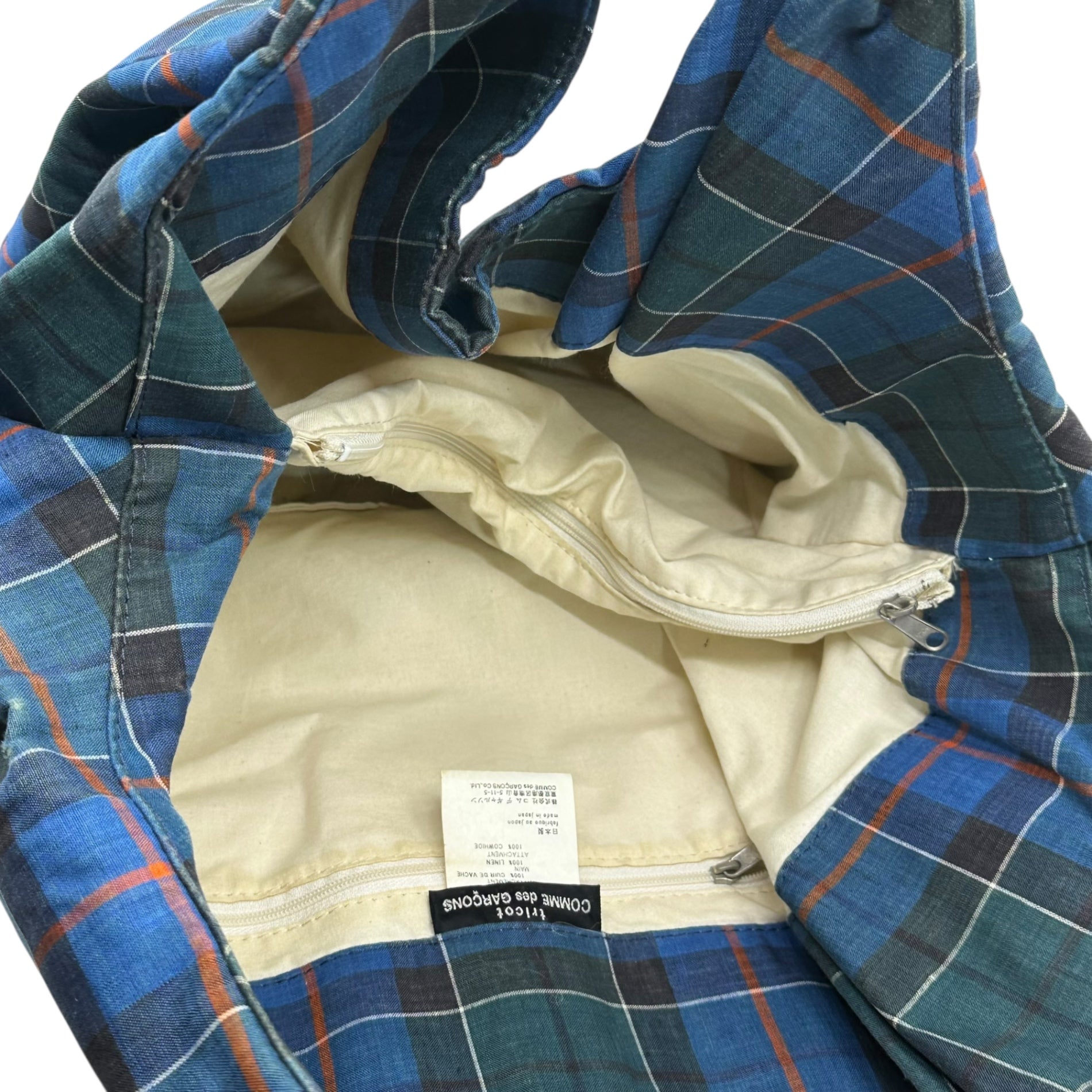 tricot COMME des GARCONS(トリココムデギャルソン) Leather Handle Linen Check Tote Bag レザー ハンドル リネン チェック トート バッグ TC-K 205 ブルー×グリーン