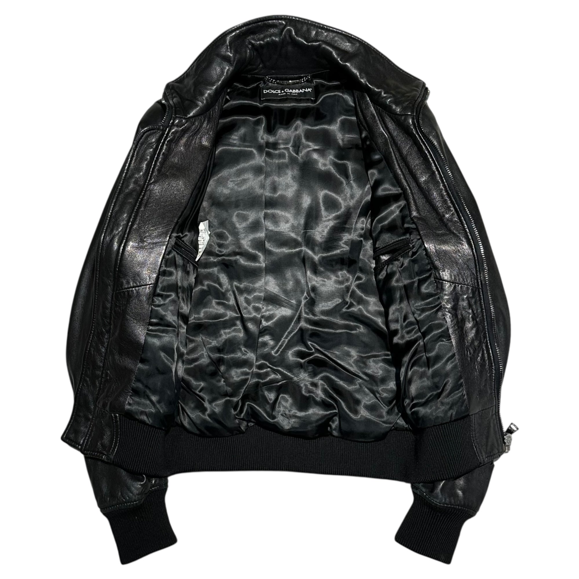 DOLCE&GABBANA(ドルチェ&ガッバーナドルガバ) Lambskin single zip-up ribbed blouson ラムレザー シングル ジップアップ リブ ブルゾン G9972L 44(XS程度) ブラック