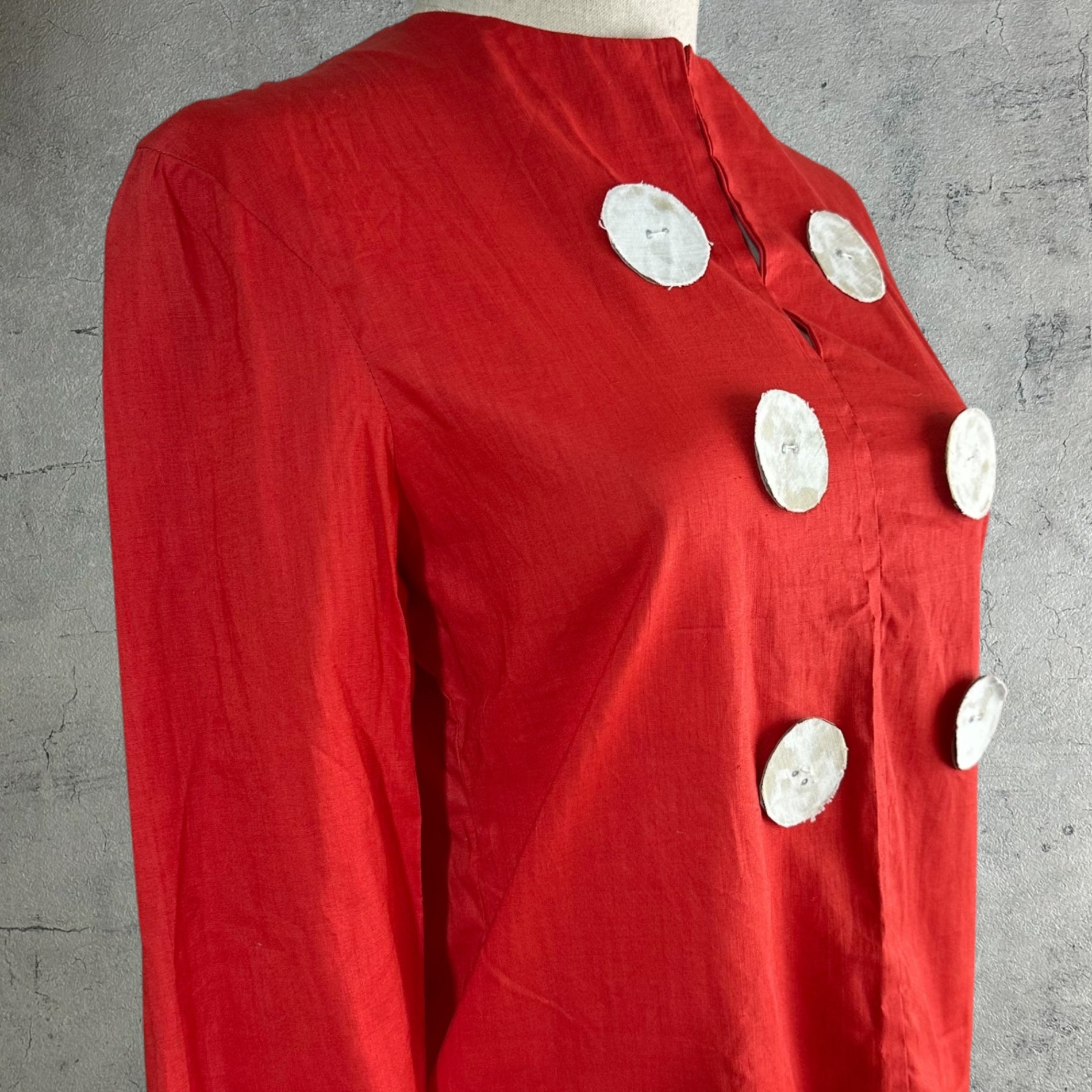 VINTAGE(ヴィンテージ) remake paper button shirt ペーパーボタンのリメイクシャツ ブラウス 表記無し(Mサイズ程度) レッド