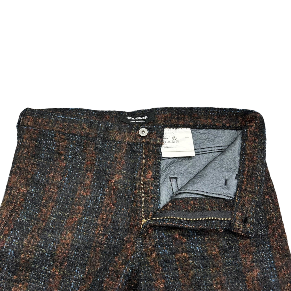 JUNYA WATANABE COMME des GARCONS(ジュンヤワタナベコムデギャルソン) 2005AW Mohair-Blend Windstopper Liner Check Pants モヘヤ混 ウインドストッパーインナー チェック パンツ JP-P009 S ブラック×オレンジ×ブルー AD2005