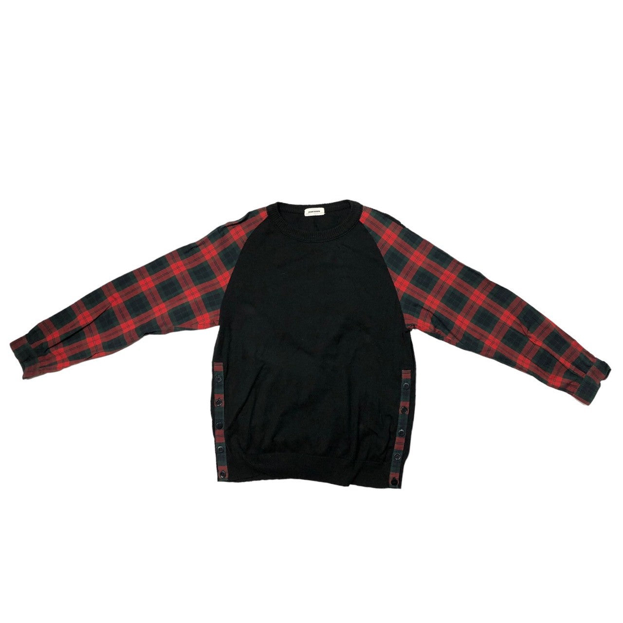 UNDERCOVERISM(アンダーカバーイズム) 13SS Check Shirt Docking Crew Neck Knit チェック シャツ ドッキング クルーネック ニット K4902 SIZE 2(M程度) ブラック×レッド