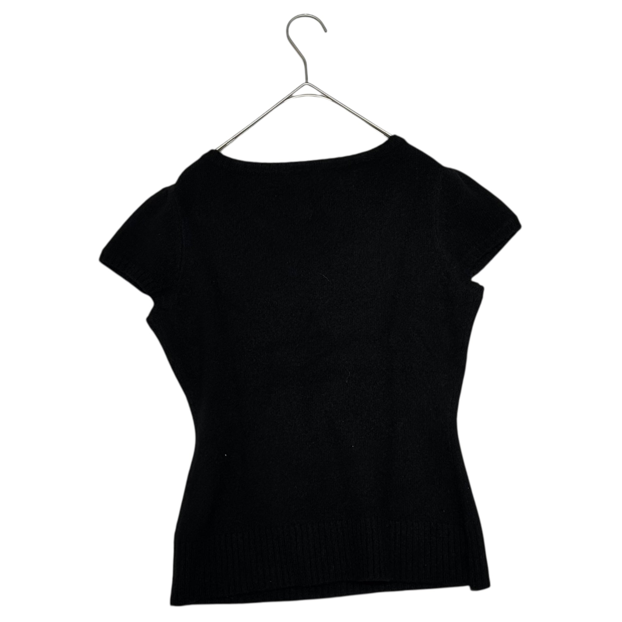 BURBERRY BLUE LABEL(バーバリーブルーレーベル) Shoulder Ribbon One-Point Logo Short-Sleeved Crew Neck Knit 肩 リボン ワンポイント ロゴ 半袖 クルーネック ニット FBF70-769-09 38(M程度) ブラック