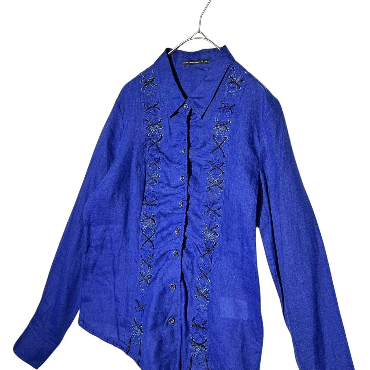 MARITHE FRANCOIS GIRBAUD(マリテフランソワジルボー) 00s Side Lace-Up Linen Shirt 00年代 サイド レースアップ リネン シャツ F6-5354 S ブルー