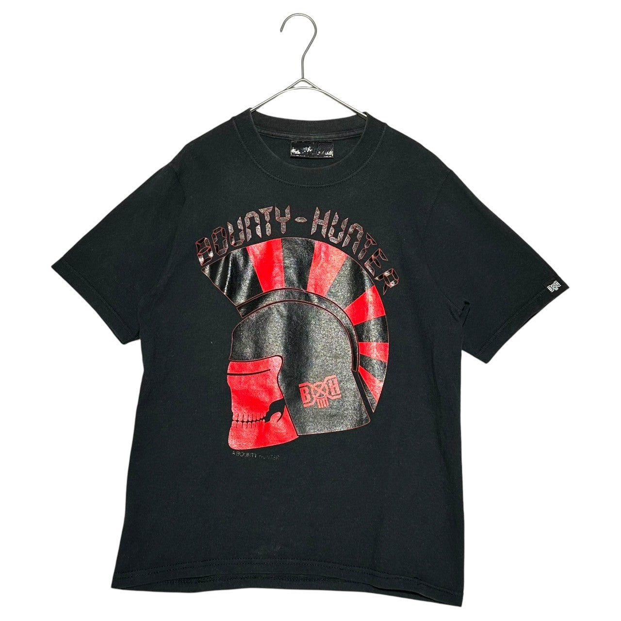 BOUNTY HUNTER(バウンティーハンター) mohawk helmet skull t-shirt モヒカンヘルメットスカルTシャツ 印字消え(S程度) ブラック×レッド
