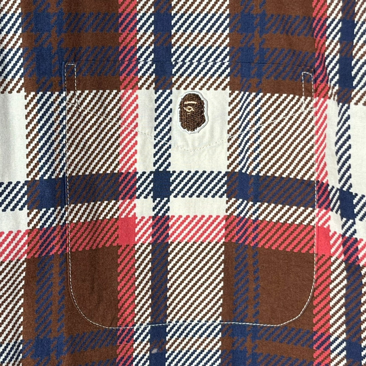 BAPE BY A BATHING APE(ベイプ バイ アベイシングエイプ) 00's Tartan check one point logo L/S shirt タータンチェック ワンポイントロゴ 長袖 シャツ XL ブラウン×レッド