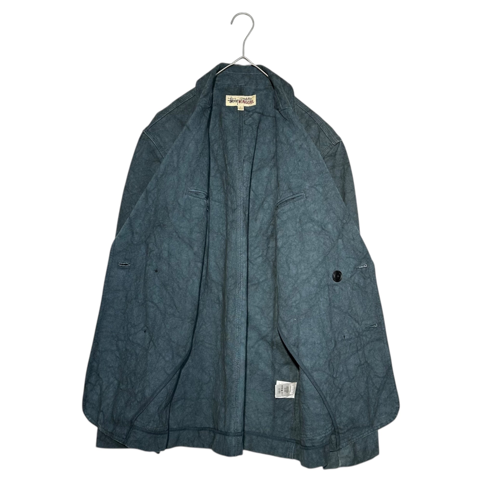 STUSSY(ステューシー) CANVAS DOUBLE BREASTED JACKET キャンバス ダブルブレスト ジャケット L ネイビー タイダイ WORKGEAR ワーク