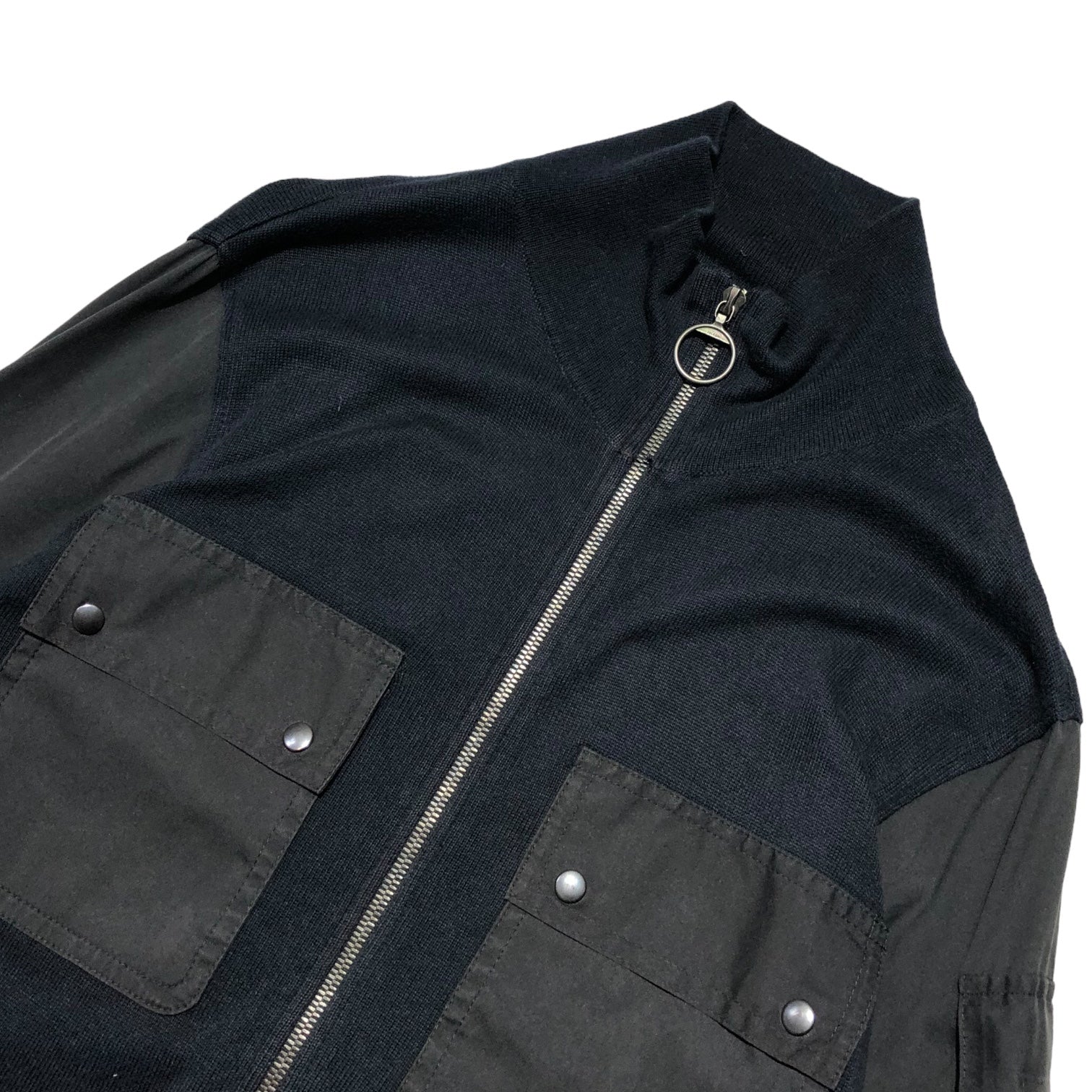 PRADA SPORT(プラダスポーツ) 00’s 2 pocket shirt sleeve driver's knit 2 ポケット シャツ スリーブ ドライバーズ ニット 46(M程度) ネイビー×ブラック アーカイブ