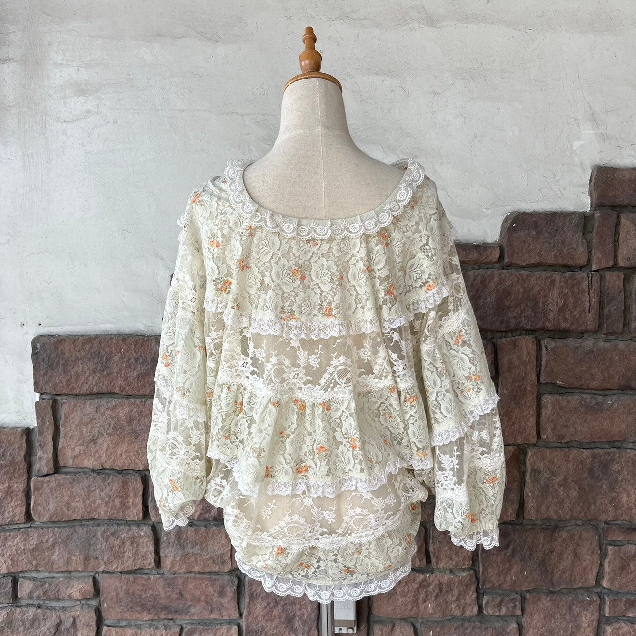 VINTAGE(ヴィンテージ) 80~90's flower print all lace blouse フラワープリント 総レース ブラウス SIZE FREE アイボリー