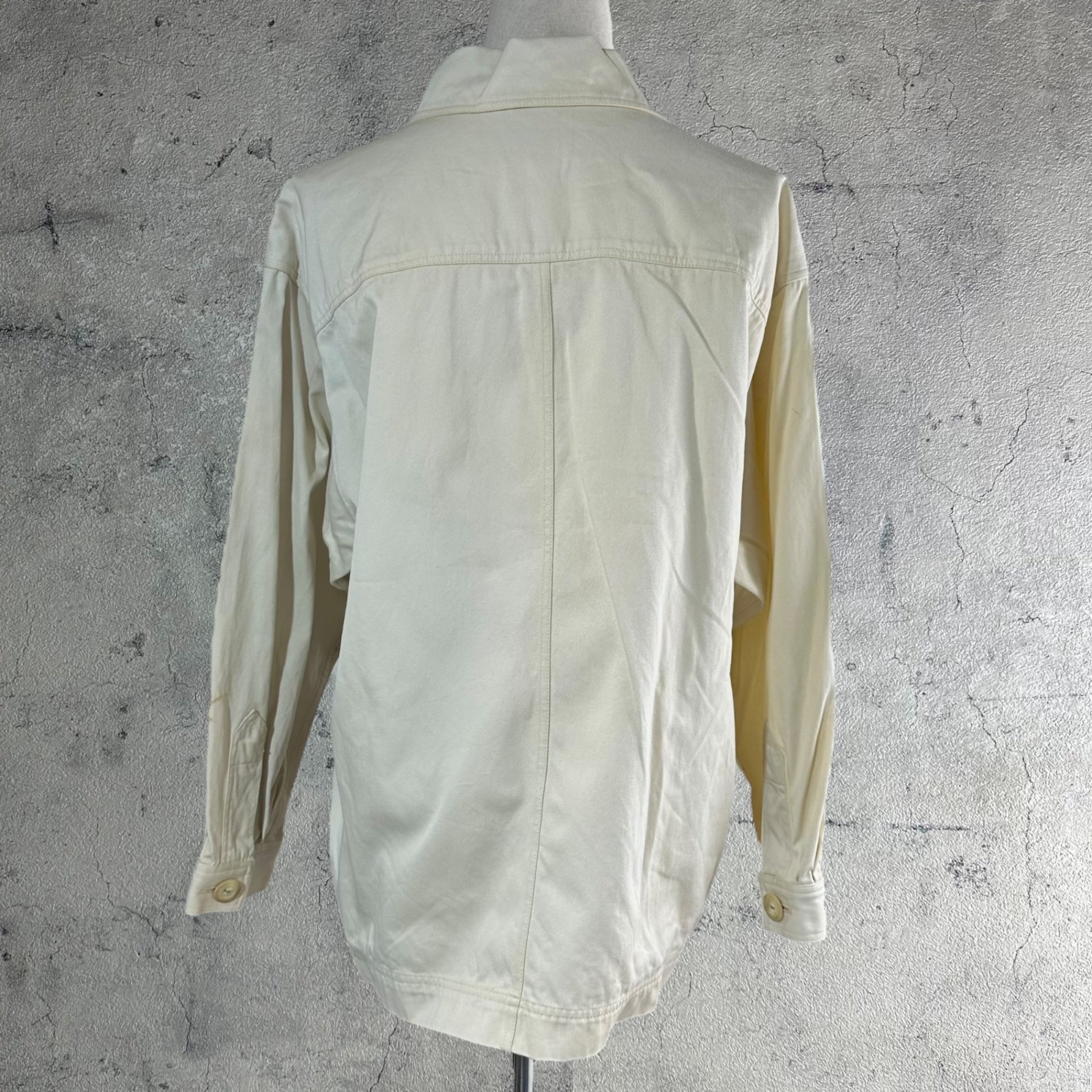YVES SAINT LAURENT rive gauche(イヴサンローランリヴゴーシュ) 80~90's 7-button flap pocket work jacket 7ボタン フラップ ポケット ワークジャケット 38(M) ホワイト EURO VINTAGE
