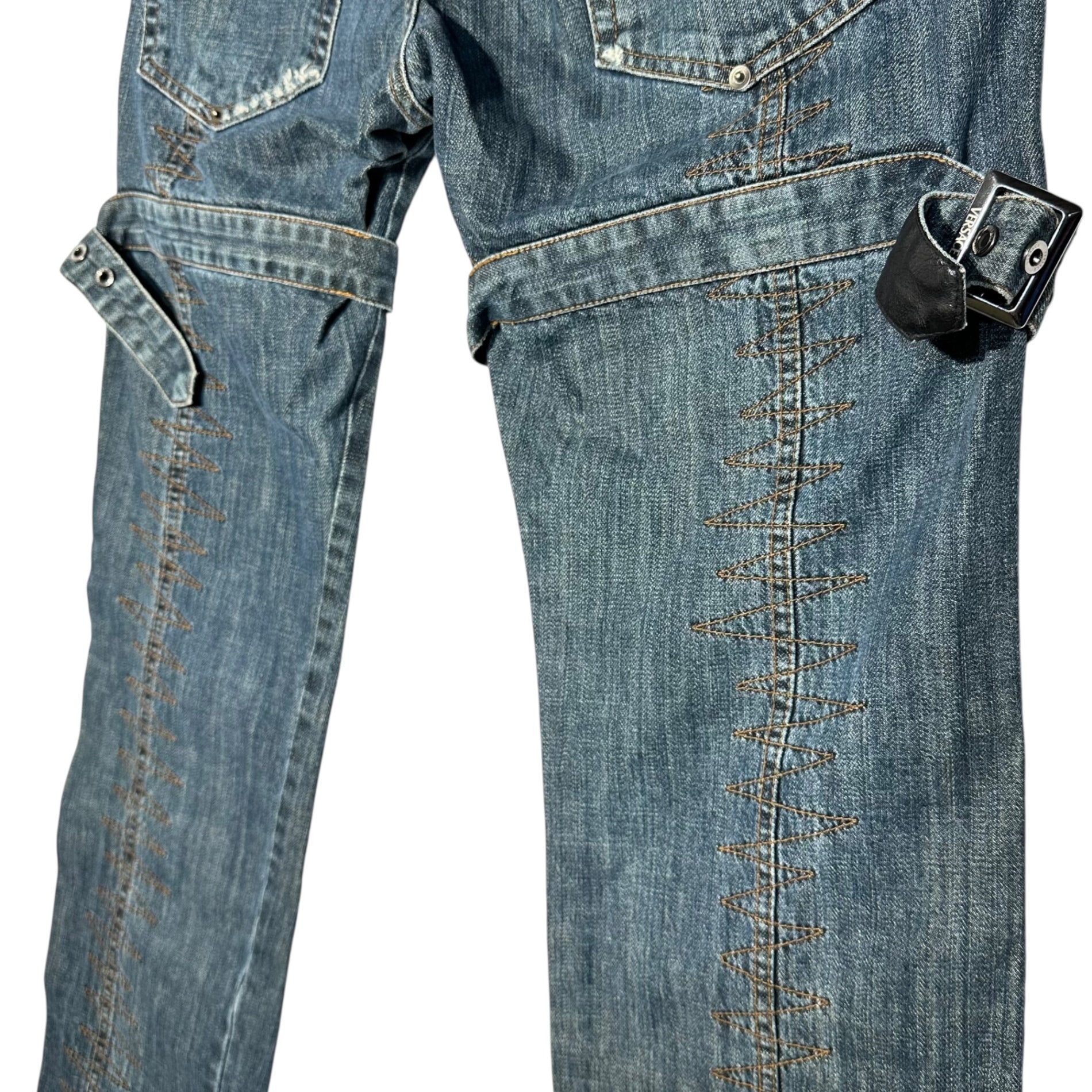 VERSACE(ヴェルサーチヴェルサーチェ) 00's Straight Bondage Denim Pants ストレート ボンテージ デニム パンツ 34 インディゴ