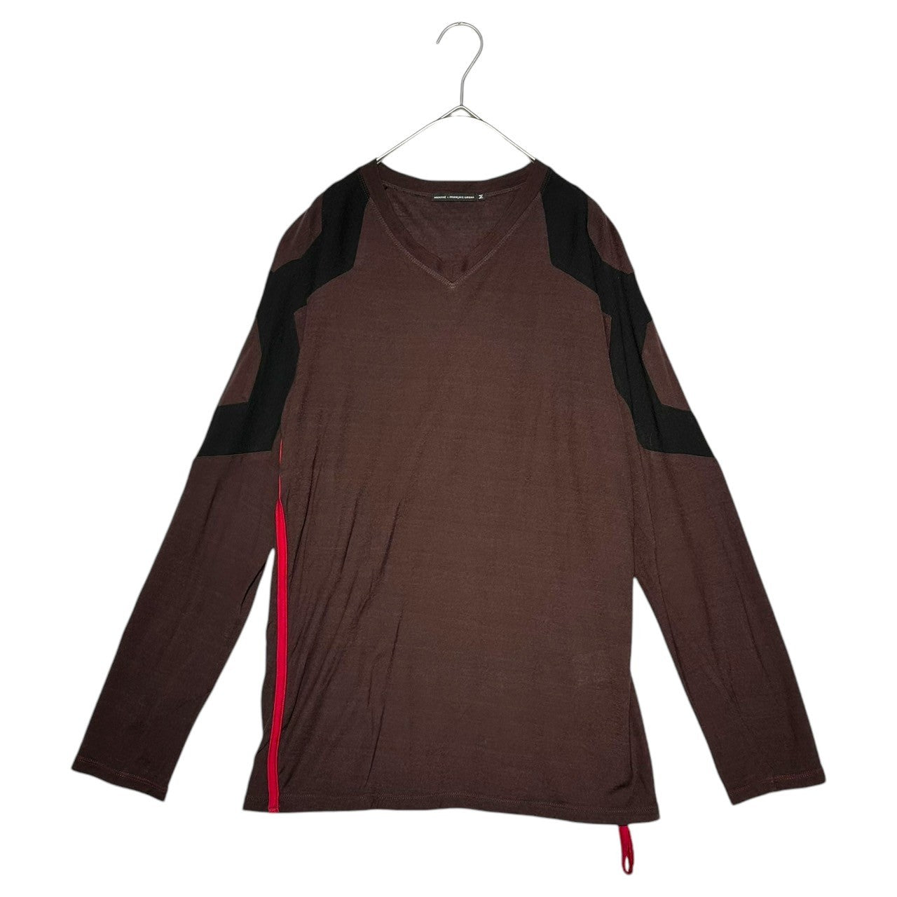 MARITHE FRANCOIS GIRBAUD(マリテフランソワジルボー) 00's Side Line Patchwork Long Sleeve Cut and Sewn 00年代 サイド ライン パッチワーク 長袖 カットソー M7-6637 M ブラウン×レッド