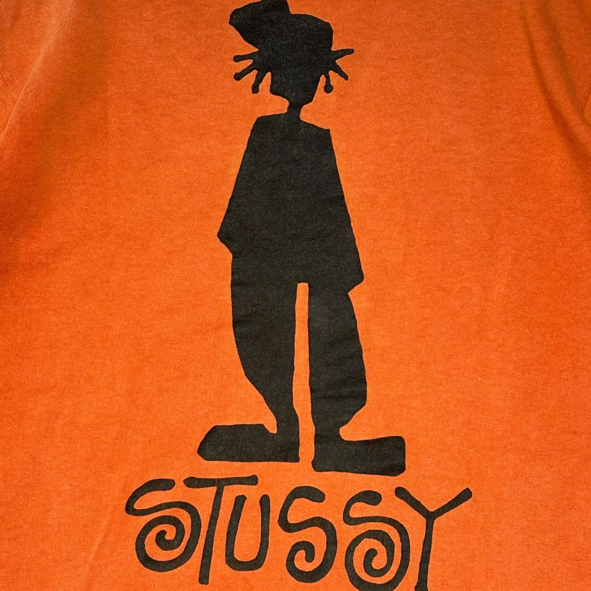 STUSSY(ステューシー) 80's SHADOW MAN TEE シャドーマン プリント Tシャツ 表記無(M程度) オレンジ 80年代 ヴィンテージ オールド