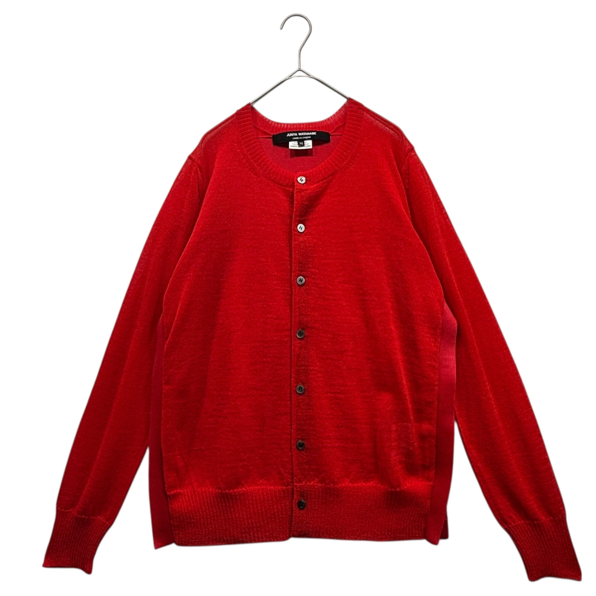 COMME des GARCONS JUNYA WATANABE(コムデギャルソンジュンヤワタナベ) 15SS Poly-Wool Back Panel Flat Design Button Cardigan ポリ ウール 背中 平面 デザイン ボタン カーディガン JO-N022 M レッド AD2014