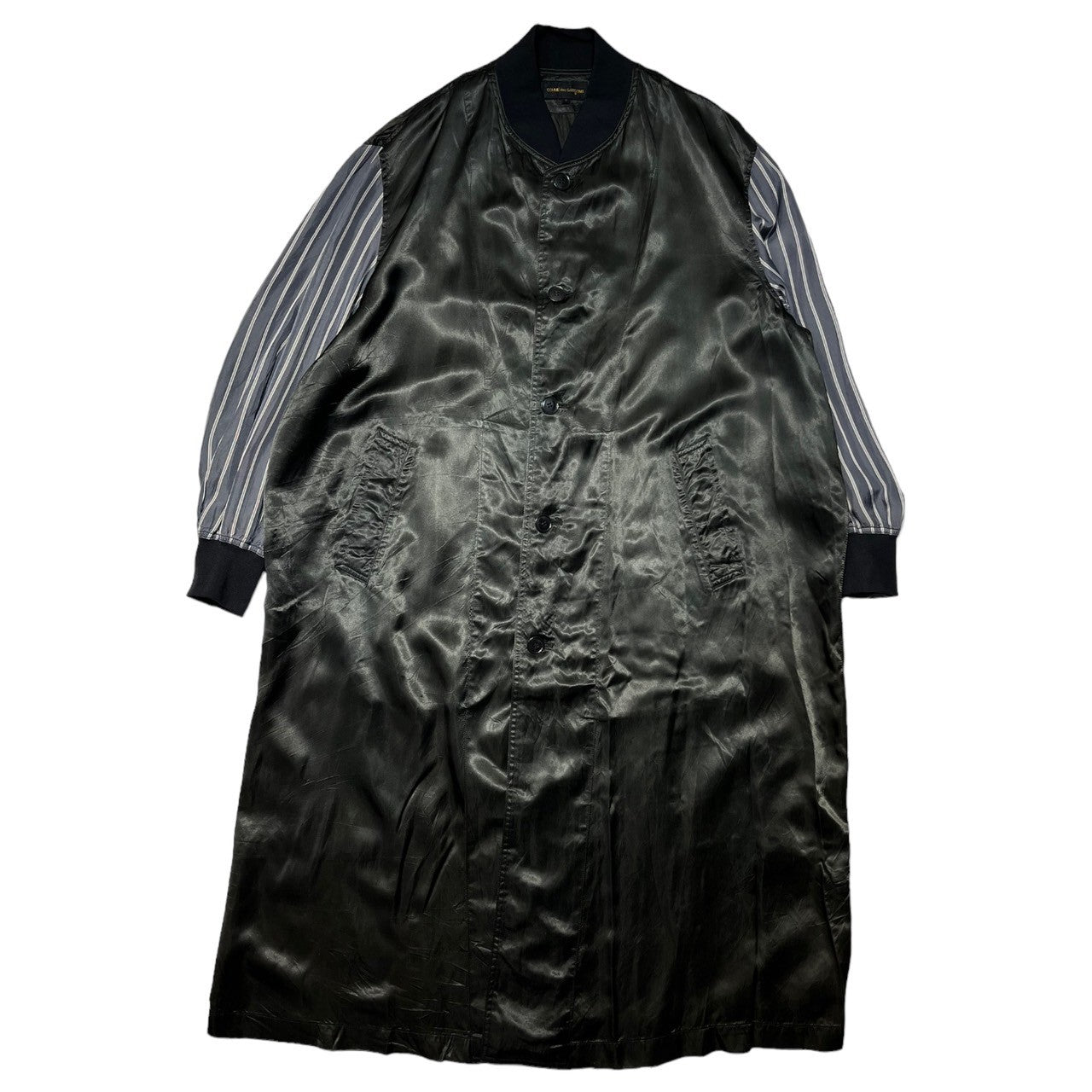 COMME des GARCONS(コムデギャルソン) 1986SS ”Printemp-Été 1986”Archive Staff Coat オリジナル スタッコ コート 表記無し(FREE) ブラック×ネイビー アーカイブ 袖ストライプ バックプリント 80s 80年代 本人期