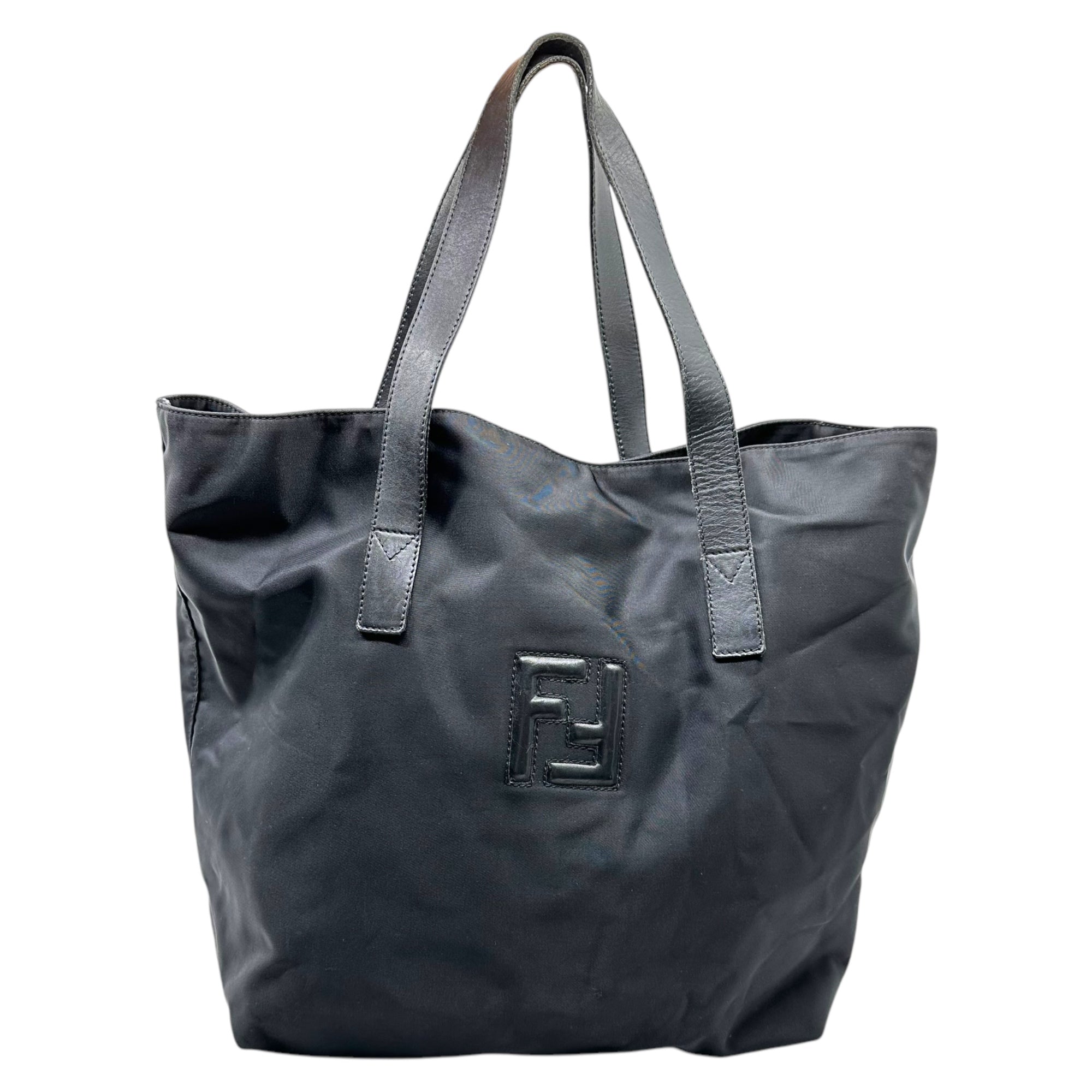 FENDI(フェンディ) Logo nylon leather tote bag ロゴ ナイロン レザー トート バッグ ブラック OLD ヴィンテージ