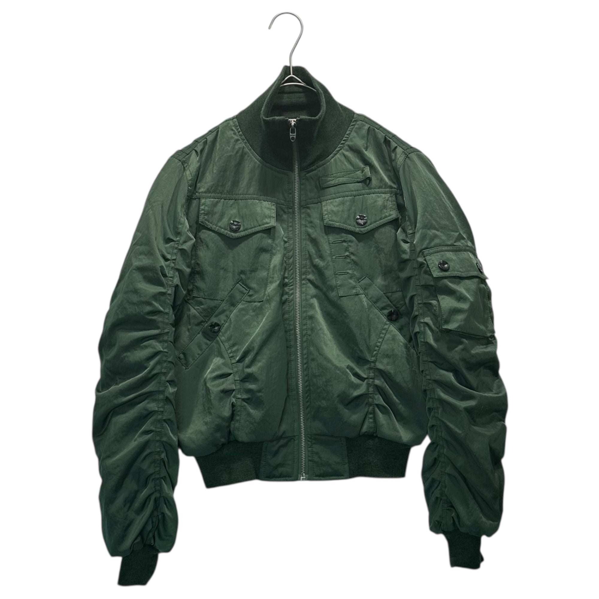 DIESEL(ディーゼル) 00's Gathered Gimmick Short-Length Bomber Jacket ギャザー ギミック ショート丈 ボンバー ジャケット XS グリーン Y2K MA-1 ブルゾン