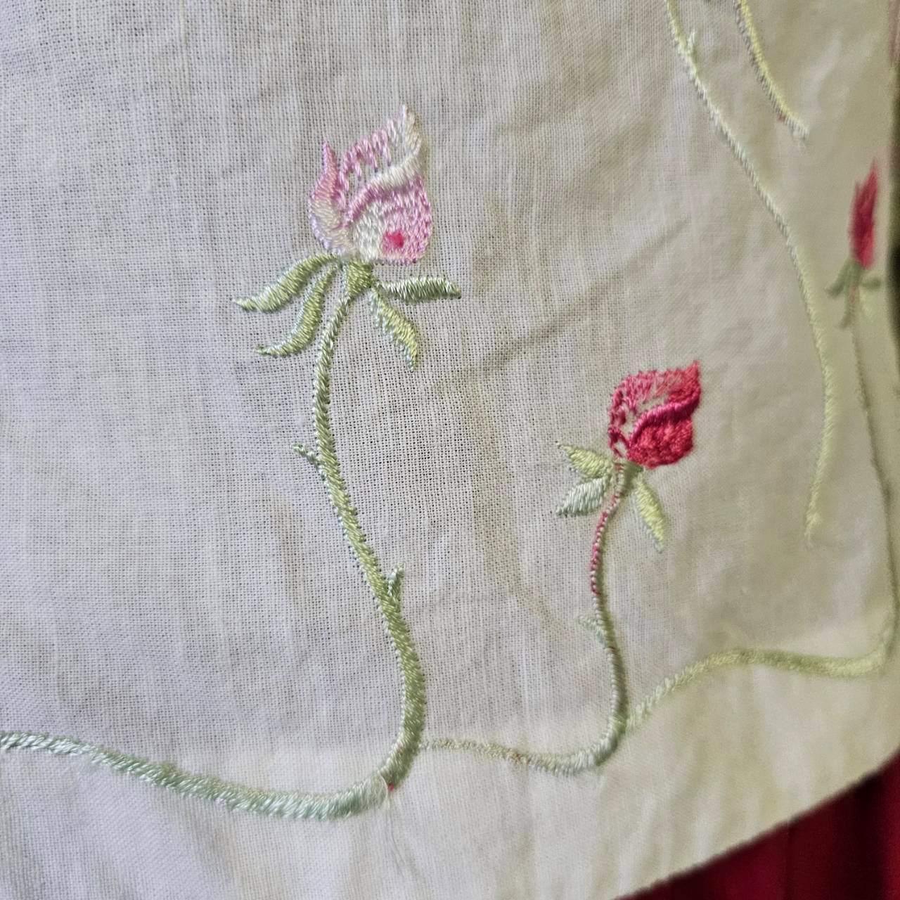 vintage(ヴィンテージ) 60's~ botanical stich vest ボタニカル刺繍ベスト 9(S~Mサイズ程度) ホワイト(刺繍:グリーン×ピンク)