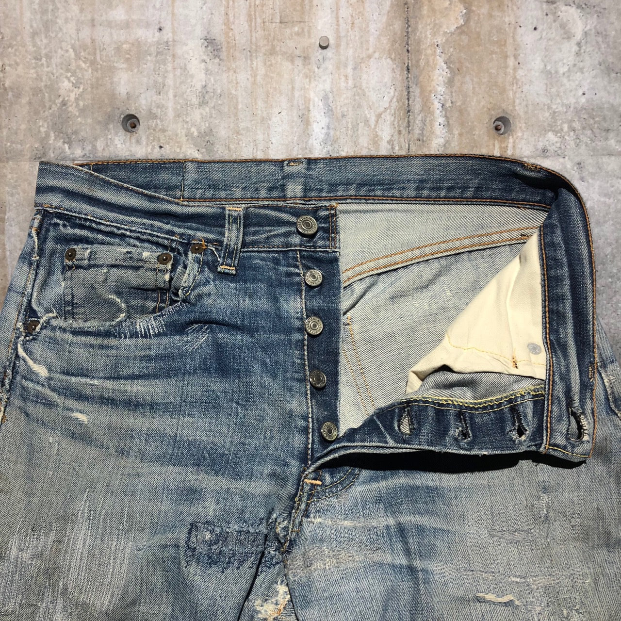Levi's(リーバイス) 501 66前期クラッシュリペア加工デニムパンツ 表記なし(W29~30程度) ブルー