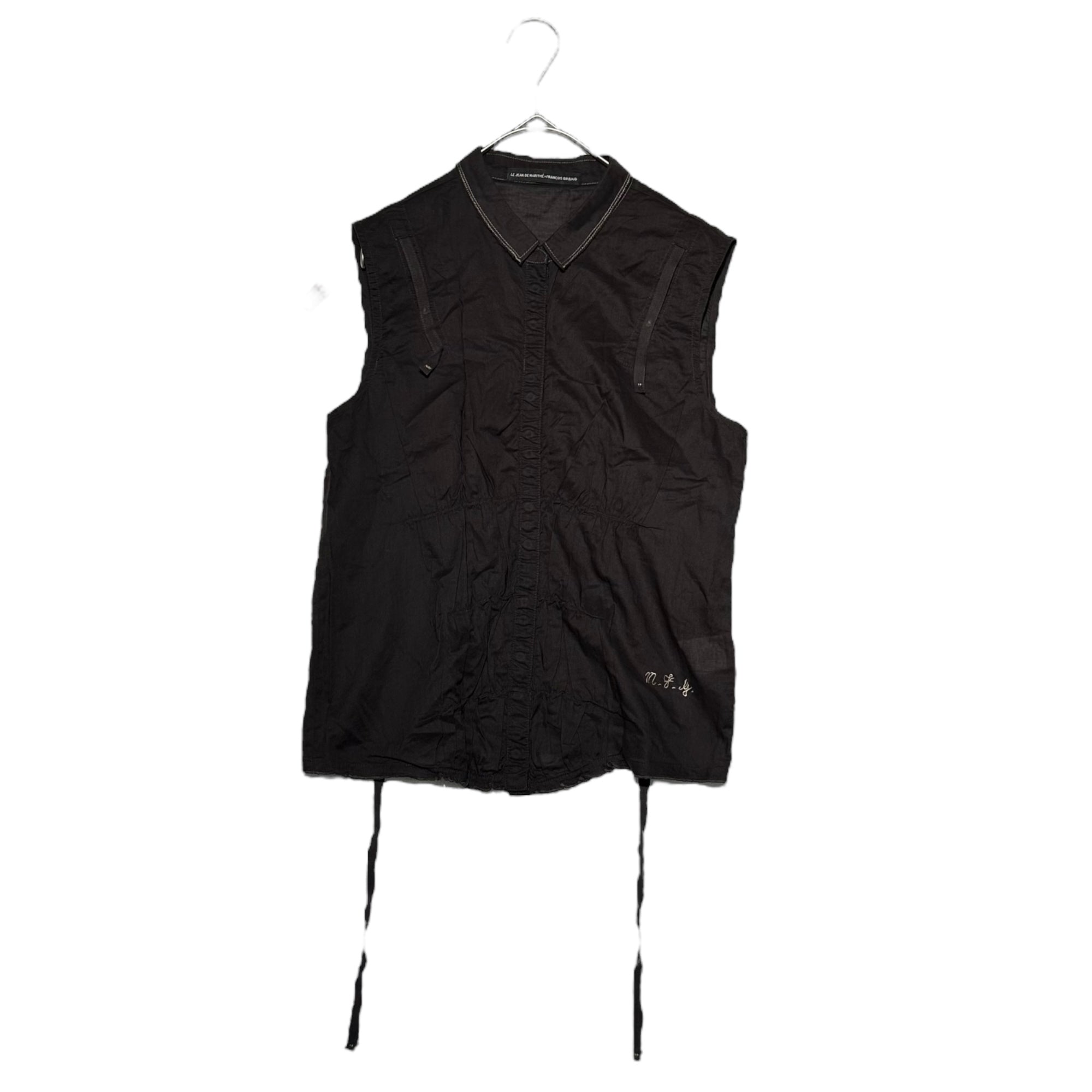MARITHE FRANCOIS GIRBAUD(マリテフランソワジルボー) 00's Gathered Sheer N/S Blouse ギャザー シアー ノースリーブ ブラウス F6-5983 M ブラウン Y2K