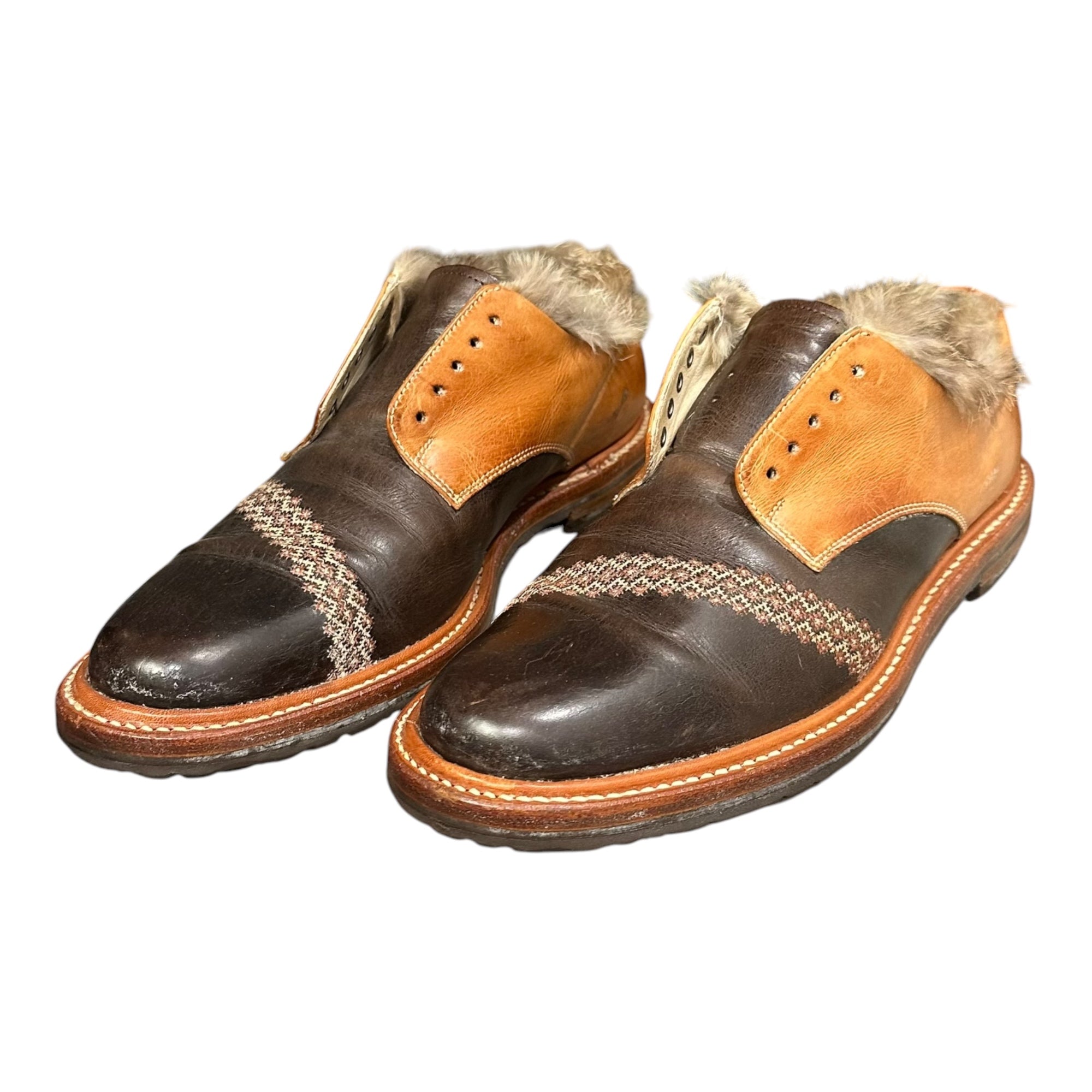 NUMBER (N)INE(ナンバーナイン) 2002AW Belt NOWHERE MAN Rabbit Fur Leather Shoes ラビットファー レザー レースレス シューズ ジョージ期 25cm ベージュ×ブラウン 革靴