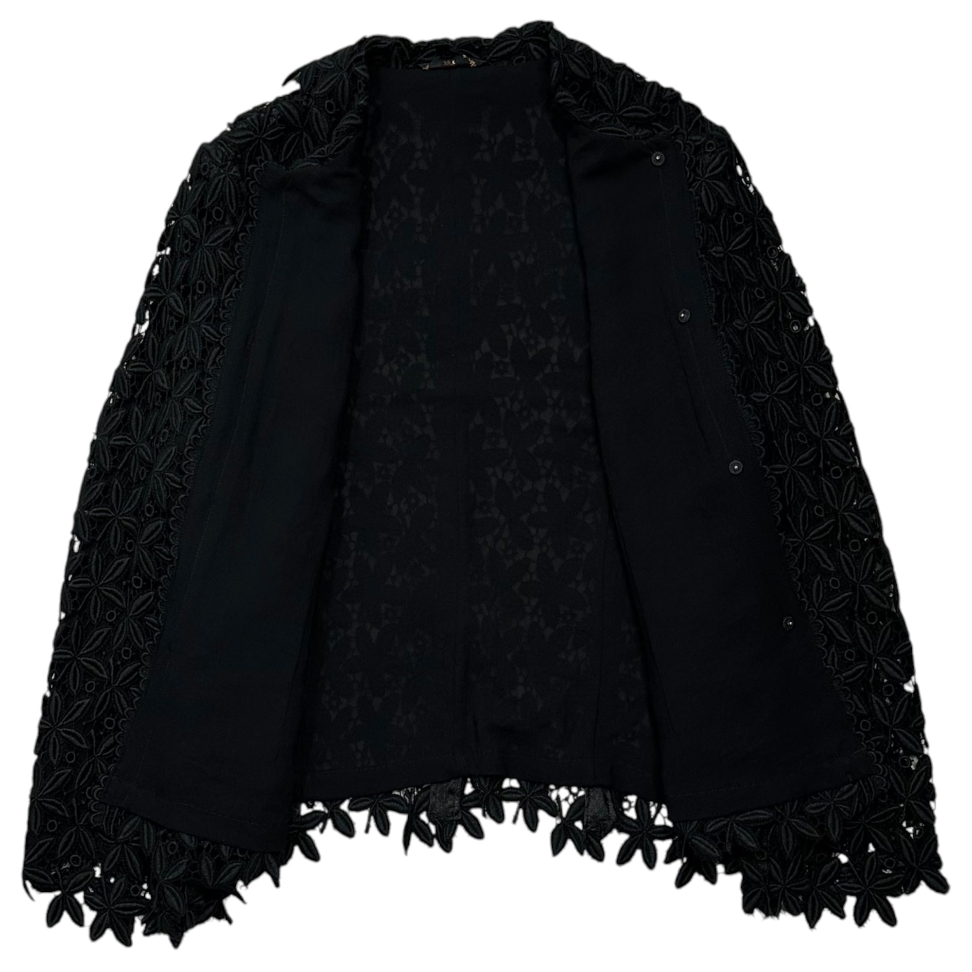 COMME des GARCONS(コムデギャルソン) 1991SS Botancial Lace Snap-Button Jacket ボタニカル レース スナップボタン ジャケット GJ-11027S S ブラック AD1990 Ink Dye, Stained Glass アーカイブ 稀少