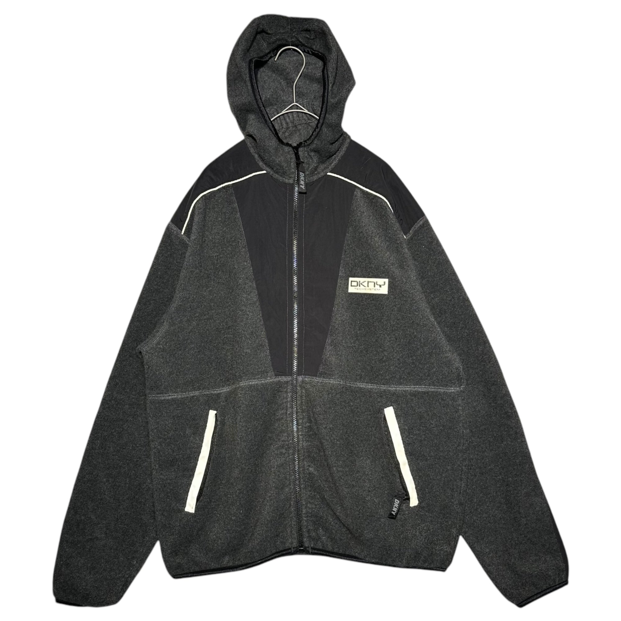 DKNY(ダナキャランニューヨーク) 90’s Tech System Fleece Jacket テック システム フーデッド フリース ジャケット S グレー×ブラック 90年代~00年代 ヴィンテージ Y2K