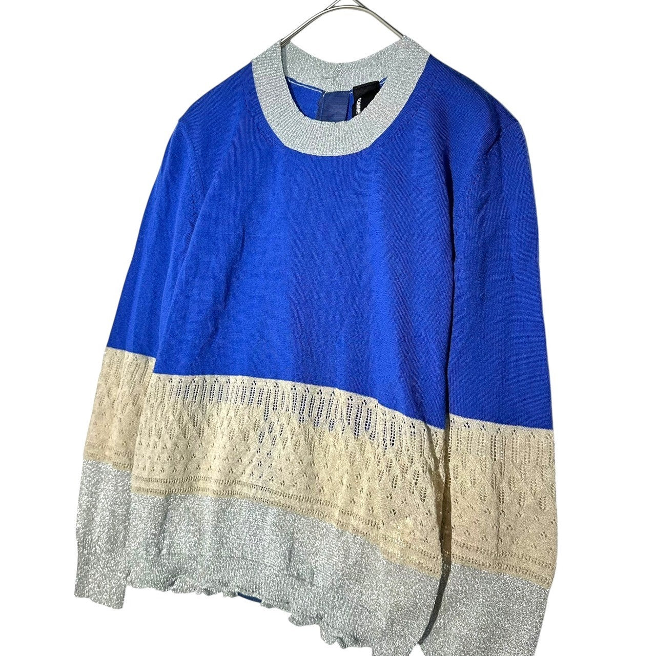 tricot COMME des GARCONS(トリココムデギャルソン) 11SS Hemline change sequin rib knit cardigan 裾 切替 ラメ リブ ニット カーディガン TG-N0103 FREE ブルー×アイボリー×シルバー AD2010