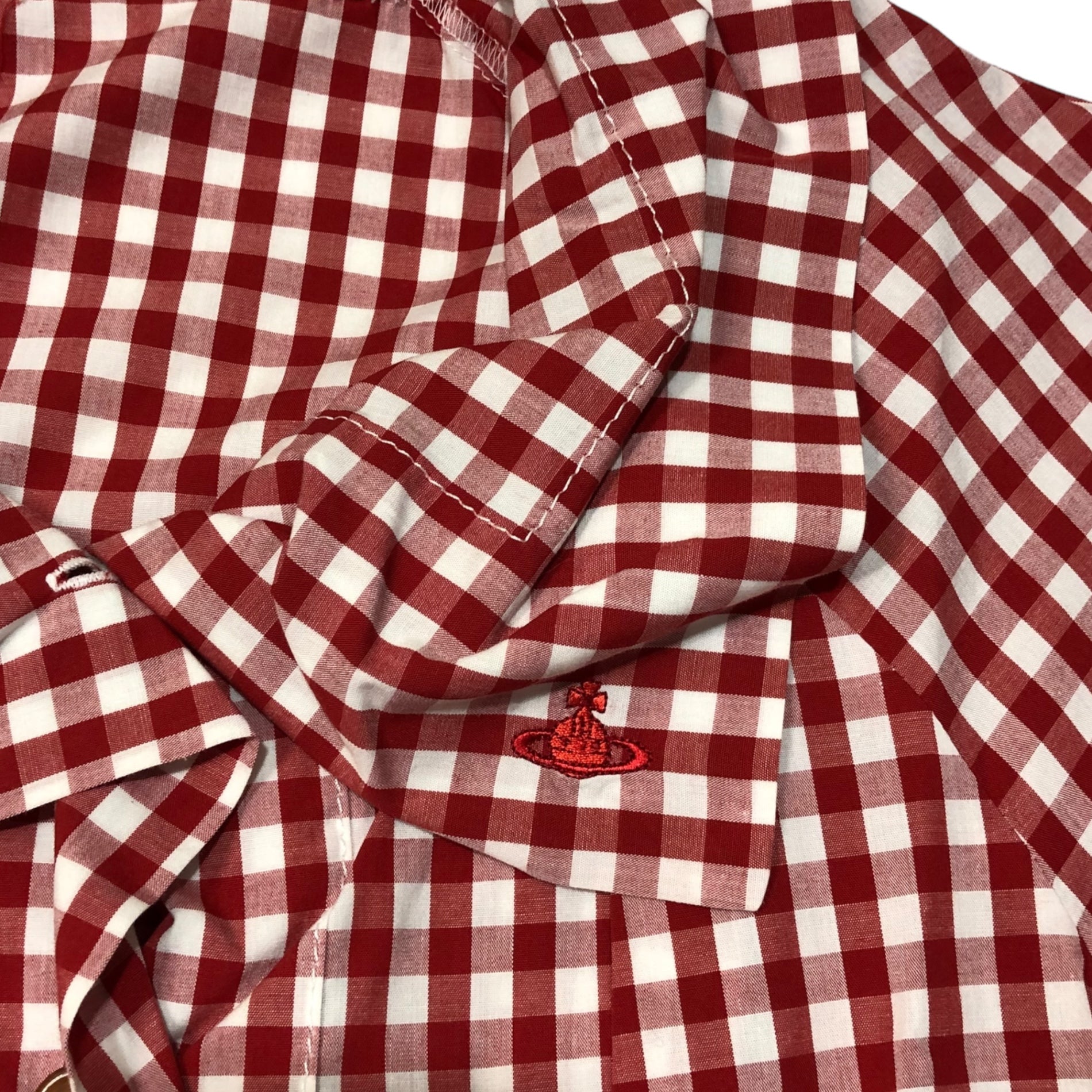 Vivienne Westwood RED LABEL(ヴィヴィアンウエストウッドレッドレーベル) Orbro logo gingham check big color dress オーブ ロゴ ギンガム チェック ワンピース 6116M 357-56054 2(M程度) レッド×ホワイト 00’s ノースリーブ フレンチ 刺繍 半袖