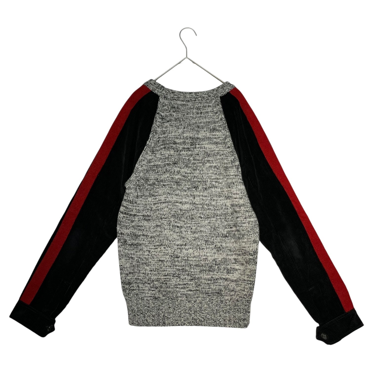 DOLCE&GABBANA(ドルチェ&ガッバーナドルガバ) Corduroy shirt sleeve switching wool knit コーデュロイ シャツ スリーブ クルーネック ウール ニット 44(S程度) グレー×レッド