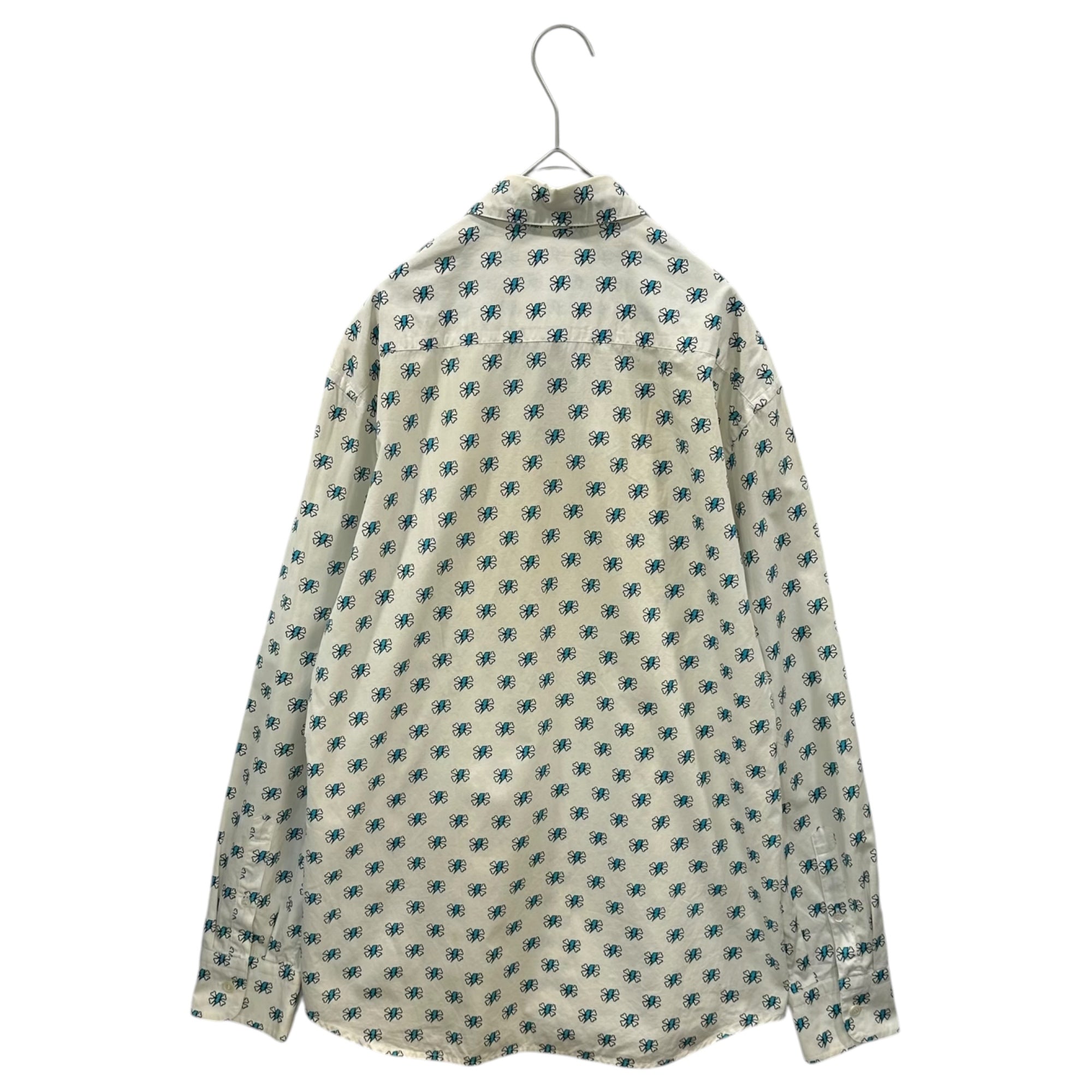 UNDERCOVER(アンダーカバー) 2001SS Thunder & Crossbone All-Over Print L/S Shirt サンダー クロスボーン 総柄 長袖 シャツ M ホワイト×ライトブルー 00's Archive アーカイブ