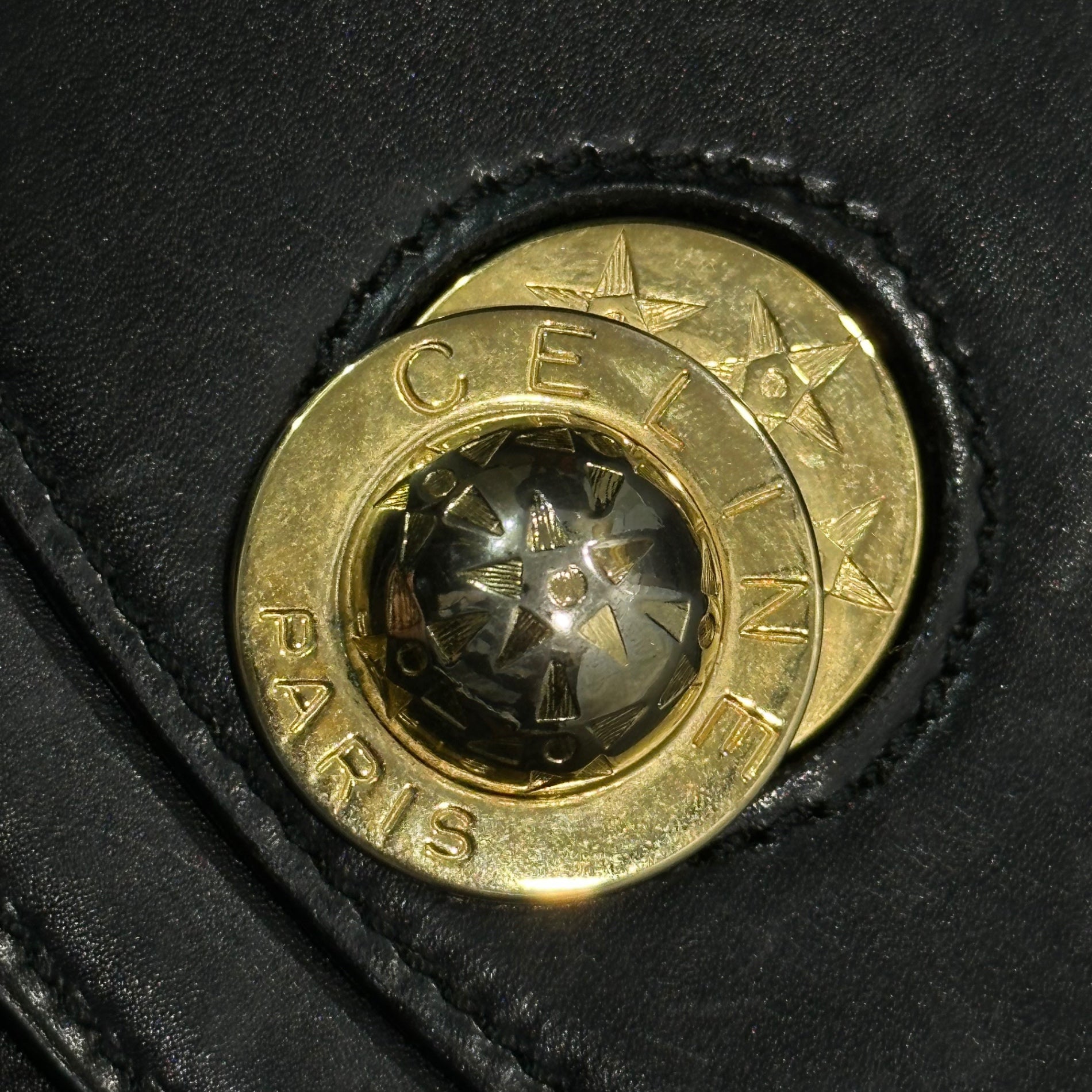 CELINE(セリーヌ) Star Ball Logo Shoulder Bag スターボール ロゴ ショルダー バッグ ブラック×ゴールド OLD ヴィンテージ 金金具 2WAY ハンド