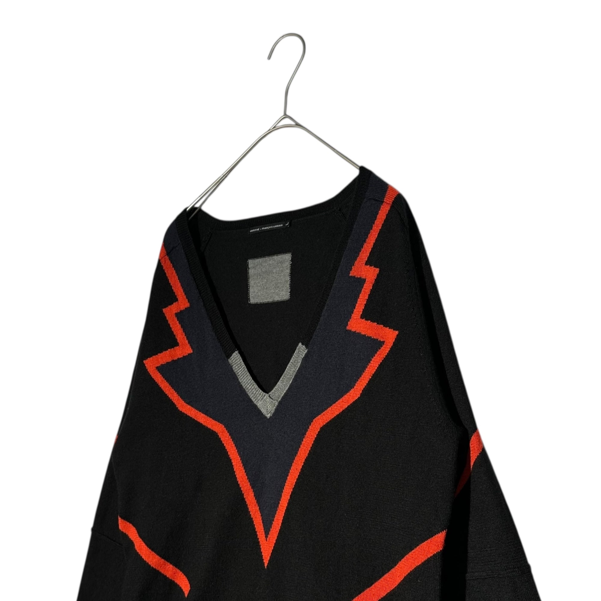 MARITHE FRANCOIS GIRBAUD(マリテフランソワジルボー) 00's V-neck wool design knit Vネック ウール デザイン ニット M7-8134 L ブラック×レッド