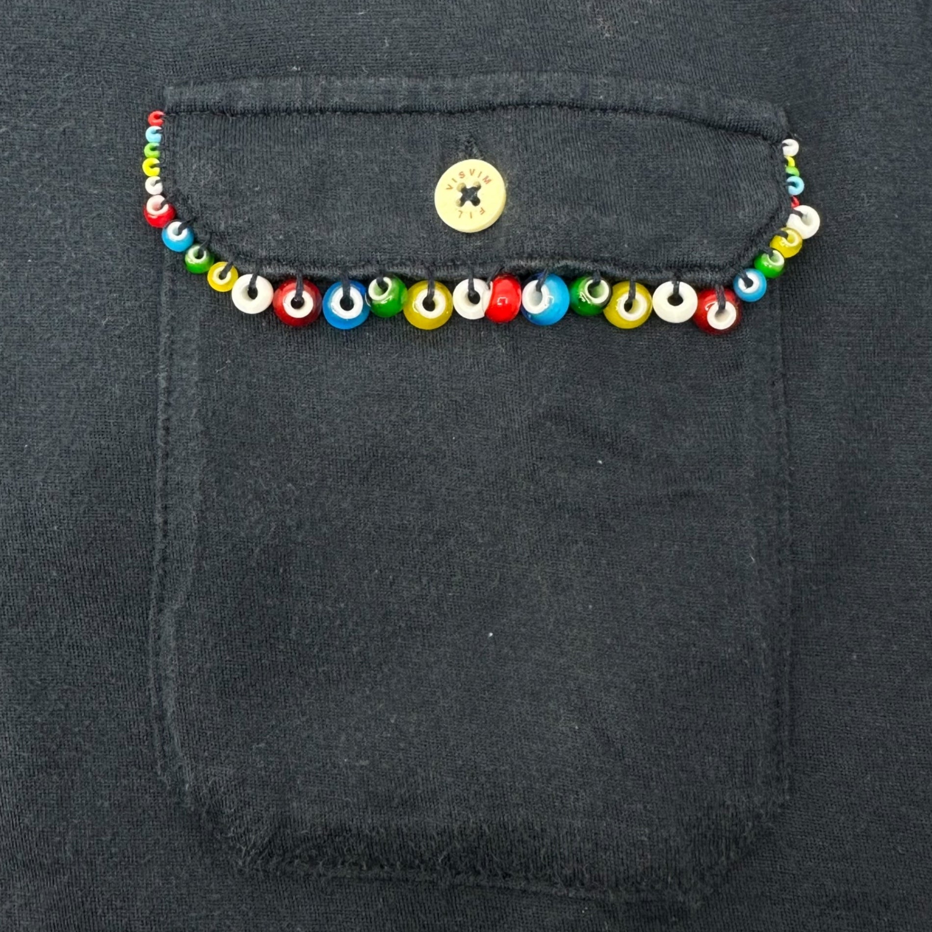 VISVIM(ビズビム/ヴィズヴィム) Beaded Flap Pocket Crew Neck T-Shirt ビーズ装飾 フラップ ポケット クルーネック Tシャツ S ネイビー