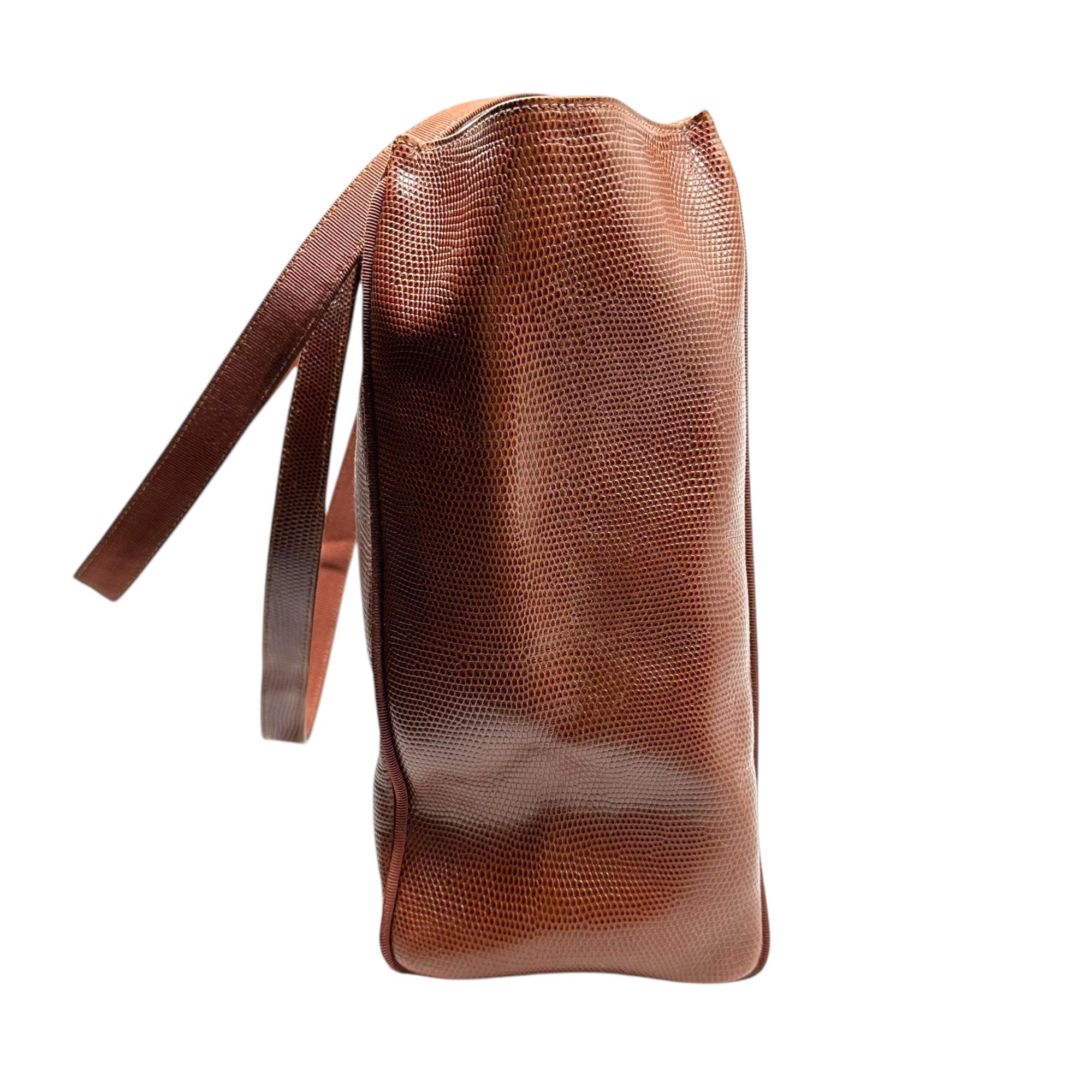 Salvatore Ferragamo(サルヴァトーレフェラガモ) Stamped leather Vala ribbon leather tote bag 型押し レザー ヴァラ リボン レザー トート バッグ HD-212530 ブラウン 肩掛け ハンド