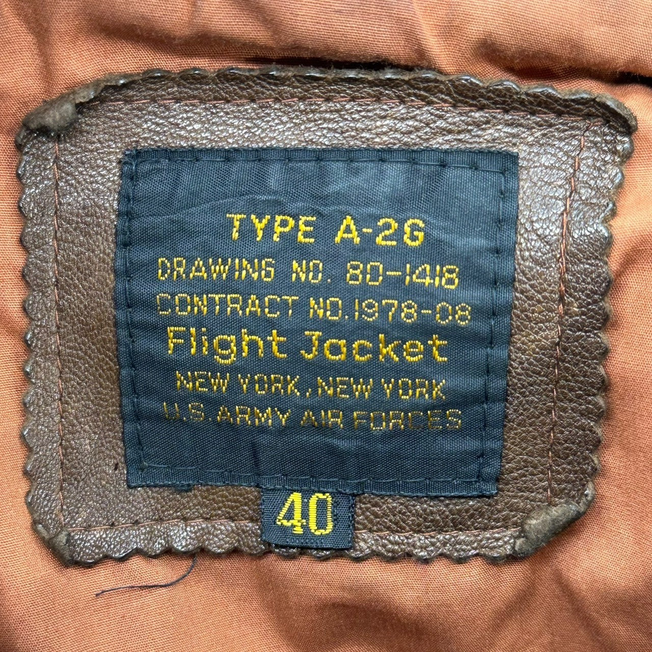 USED(ユーズド) 90's A-2 TYPE Goatskin Flight Jacket 90年代 山羊革 フライト ジャケット CONTRACT NO:1978-08 40(L程度) ブラウン