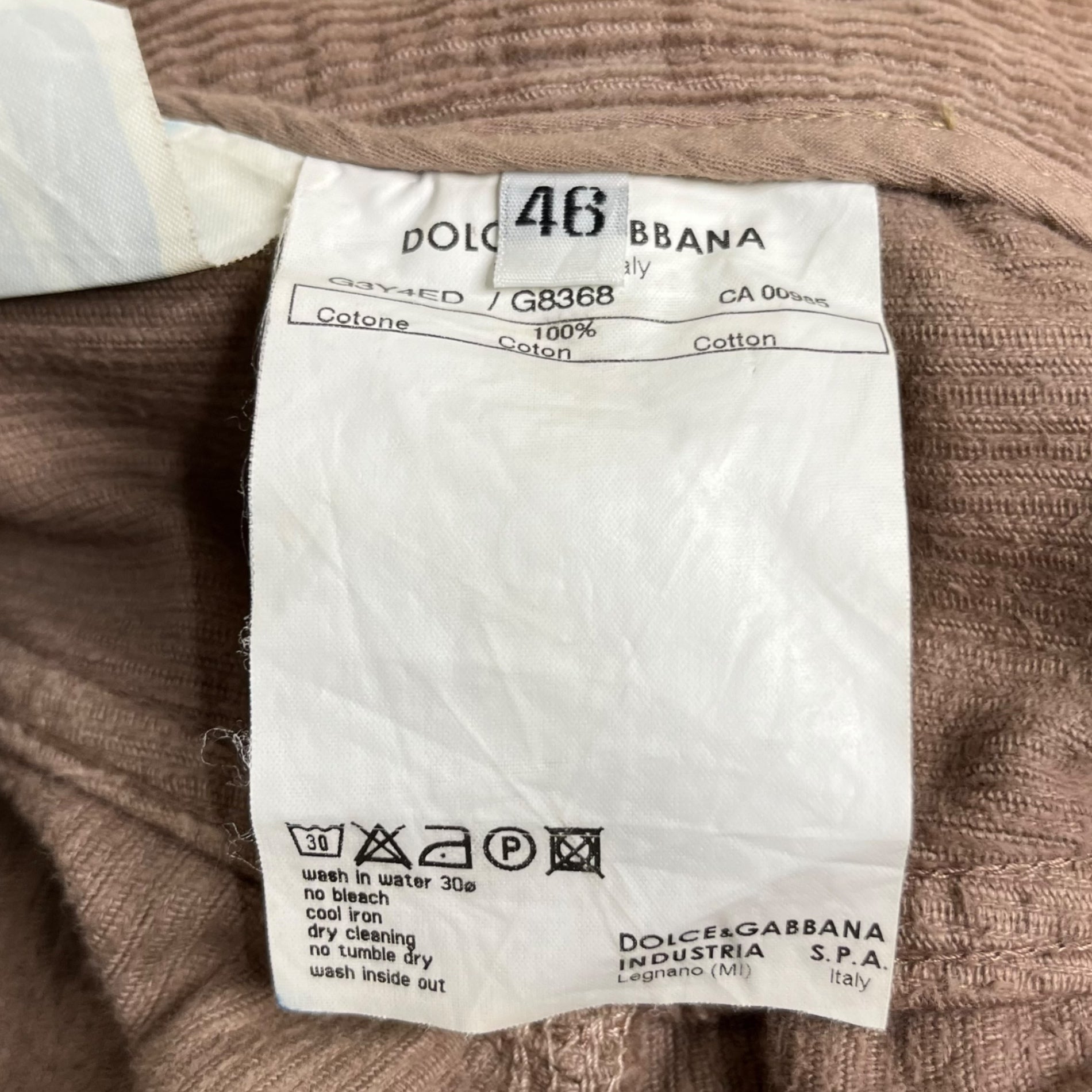 DOLCE&GABBANA(ドルチェ&ガッバーナドルガバ) Back plate corduroy pants バックプレート ロゴ コーデュロイ パンツ G3Y4ED G8368 46(M程度) ブラウン