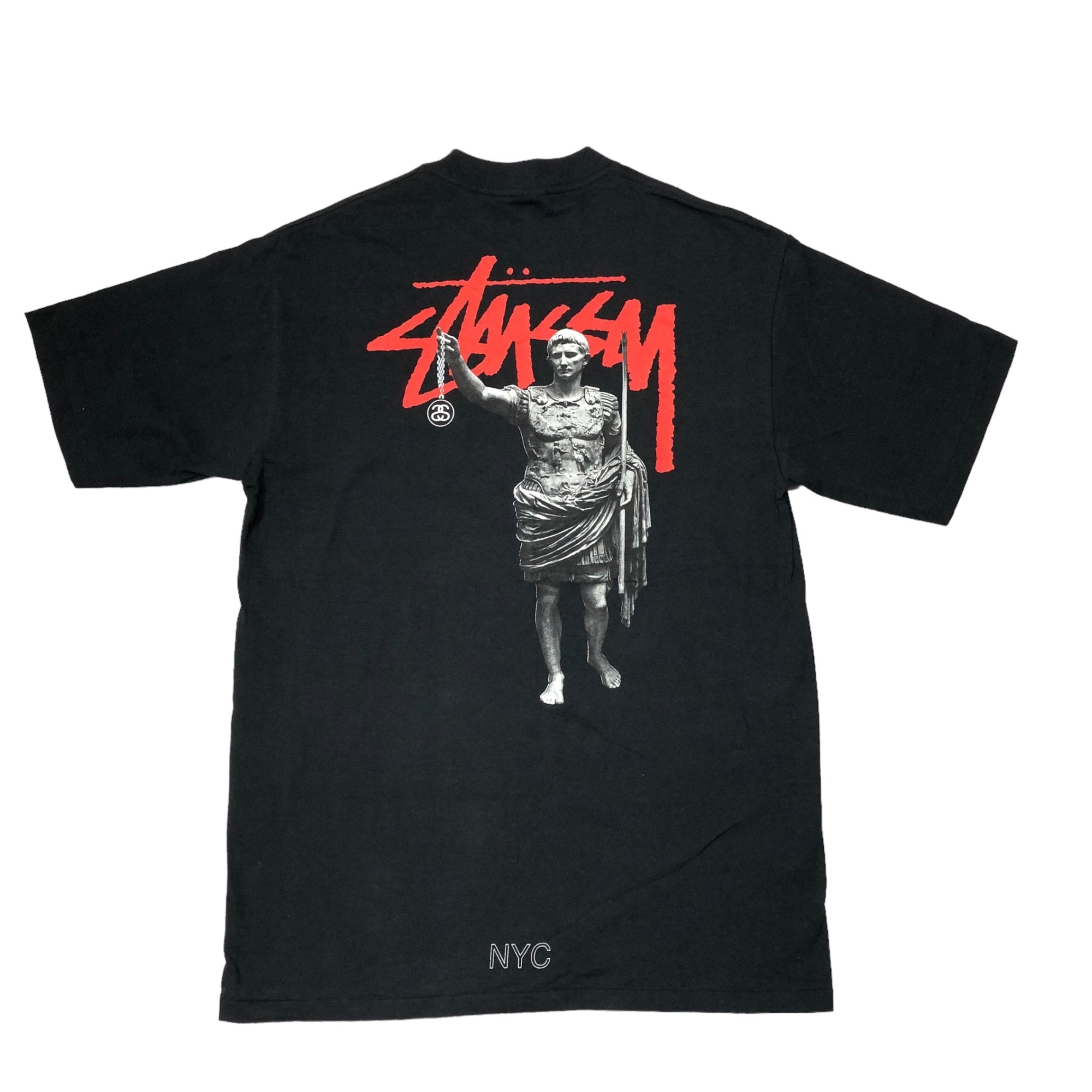 STUSSY(ステューシー) 90's~00's augustus statue Tシャツ アウグストゥス像 ローマ 紺タグ SIZE M ブラック×ホワイト×レッド 90~00年代 OLD STUSSY