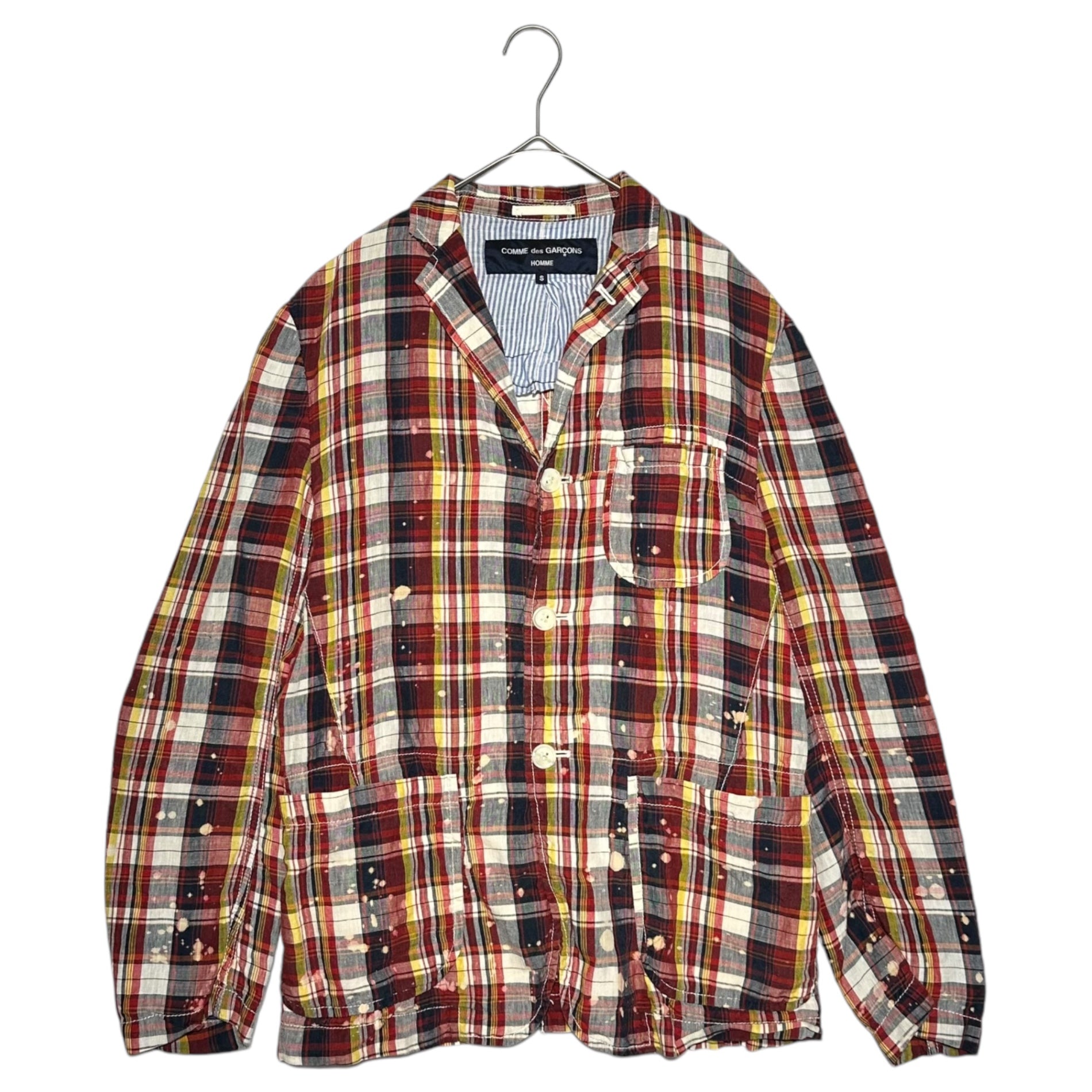 COMME des GARCONS HOMME(コムデギャルソンオム) 13SS Bleached Check Linen 3B Jacket 脱色加工 チェック リネン 3ボタン ジャケット HK-J045 S レッド AD2012