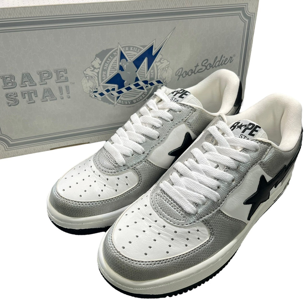 A BATHING APE(アベイシングエイプ) 00's BAPE STA!! ベイプ スタ 0607FS-001 24cm シルバー×ホワイト ローカット スニーカー Y2K