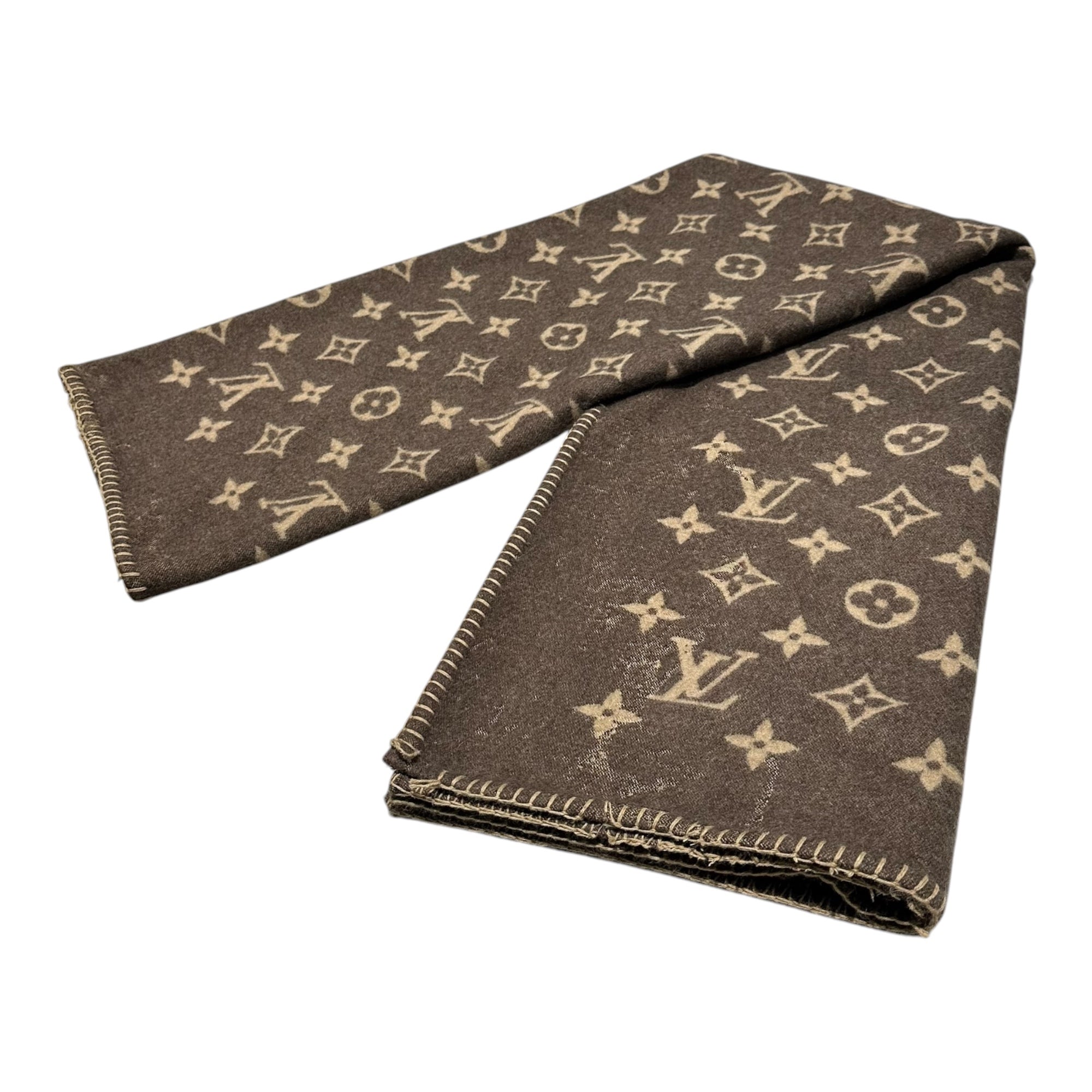 LOUIS VUITTON(ルイヴィトン) Plaid Neo Monogram プレッド ネオ モノグラム ブランケット M75548 ブラウン×ベージュ 毛布 ラグ リバーシブル