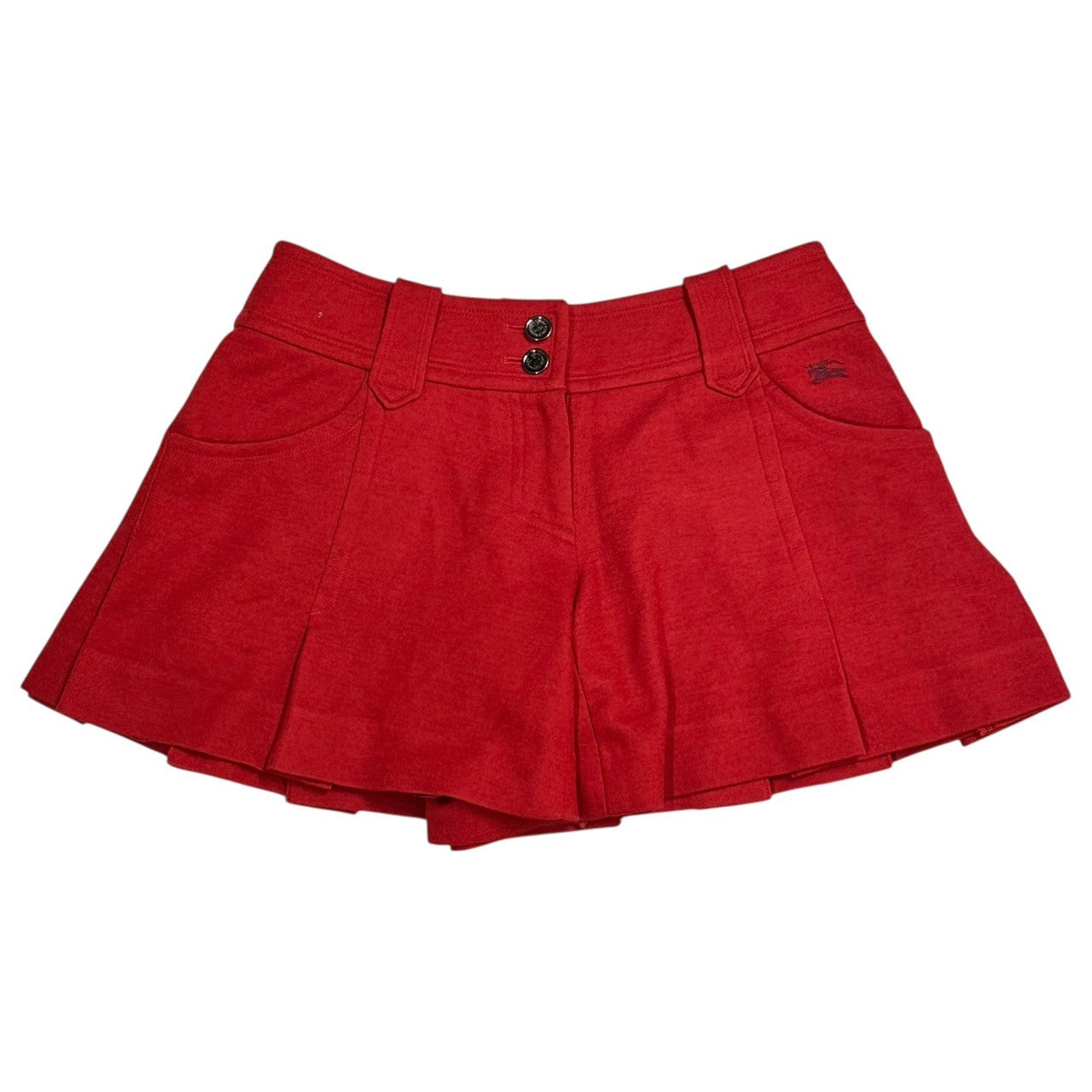 BURBERRY BLUE LABEL(バーバリーブルーレーベル) Horse Logo Embroidered Wool Hot Pants ホース ロゴ 刺繍 ウール ホット パンツ FQF42-542-15 36(S程度) レッド ショート ハーフ